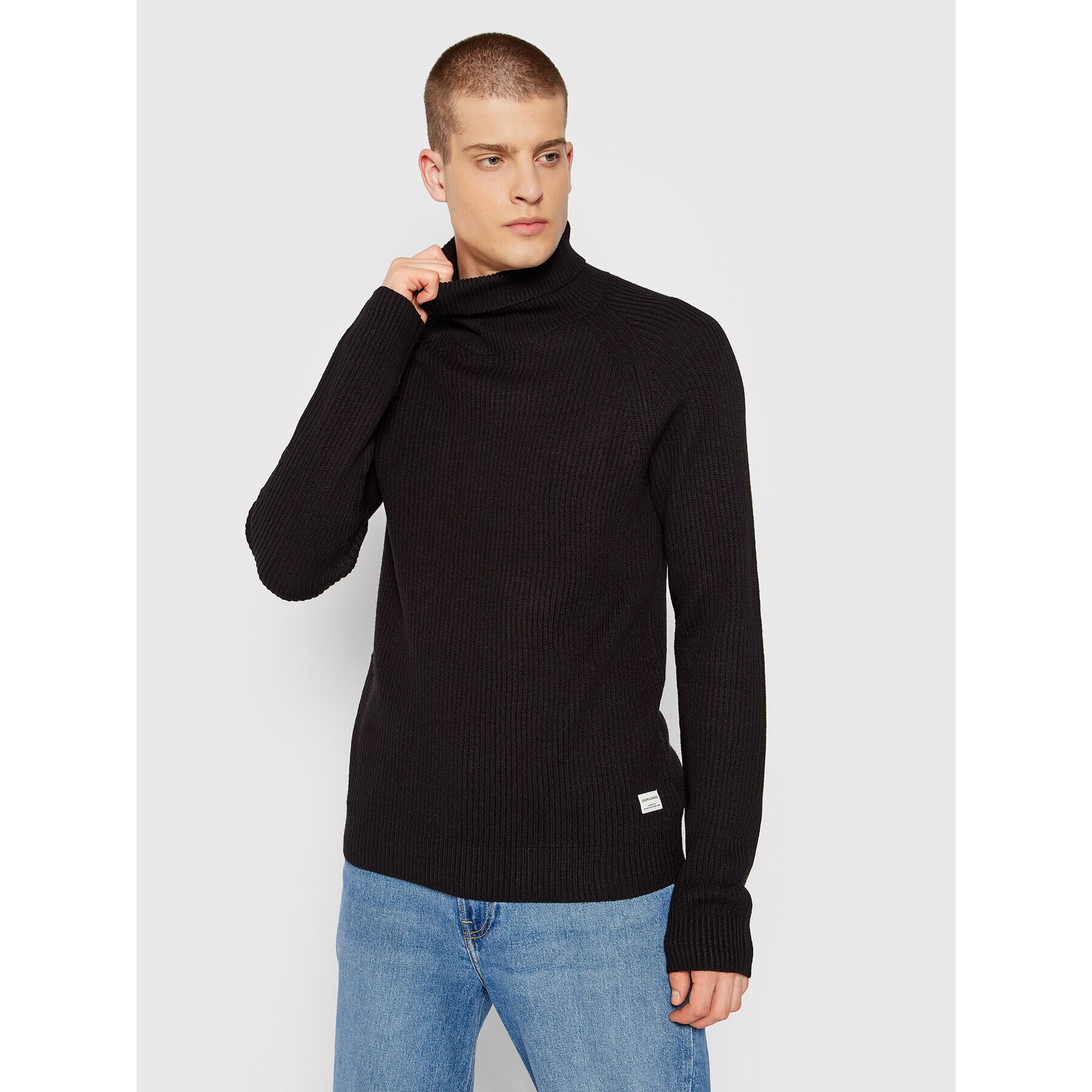 Jack&Jones Bluză cu gât Pannel 12189963 Negru Regular Fit - Pled.ro