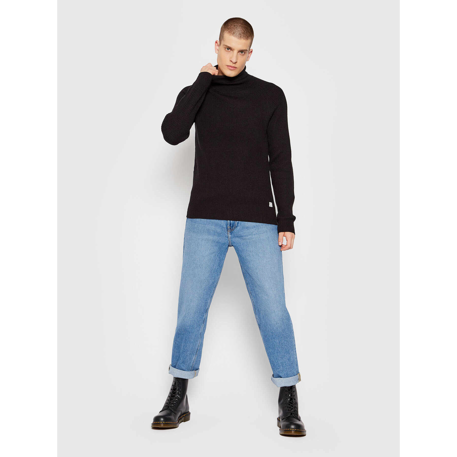 Jack&Jones Bluză cu gât Pannel 12189963 Negru Regular Fit - Pled.ro