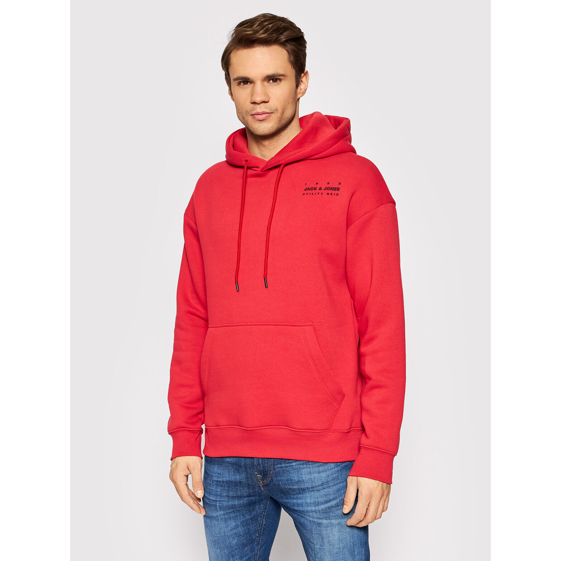 Jack&Jones Bluză Grid Sweat 12198137 Roșu Relaxed Fit - Pled.ro