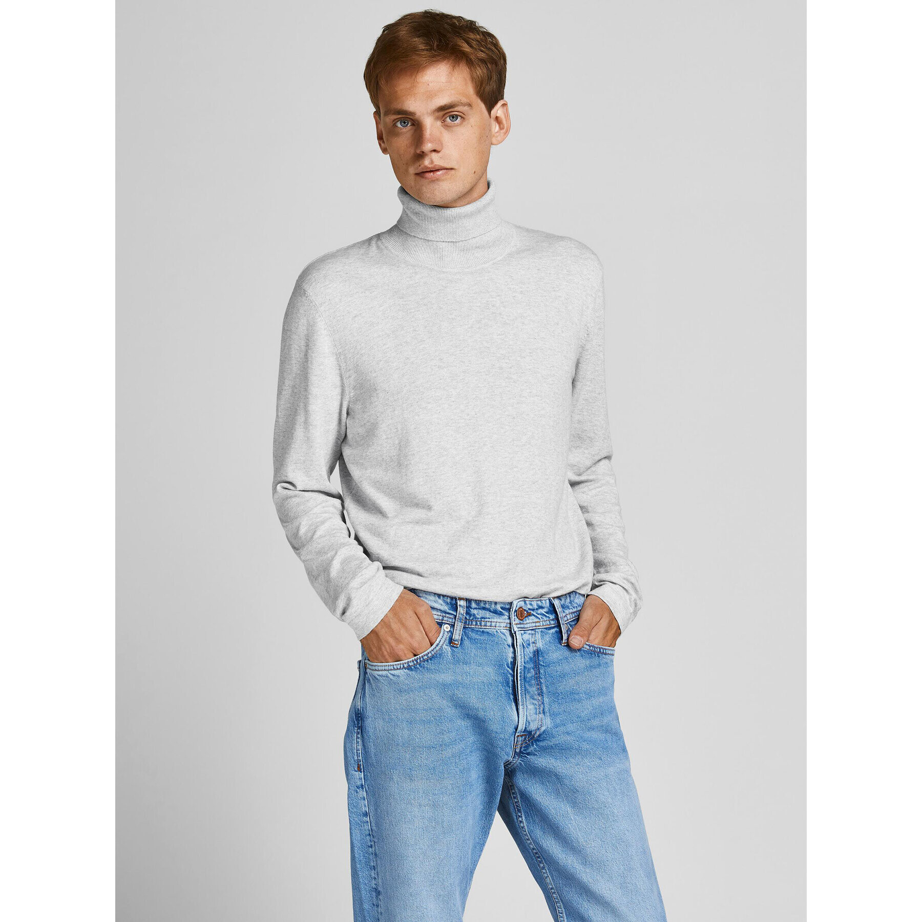 Jack&Jones Bluză cu gât Rogan 12196902 Gri Regular Fit - Pled.ro