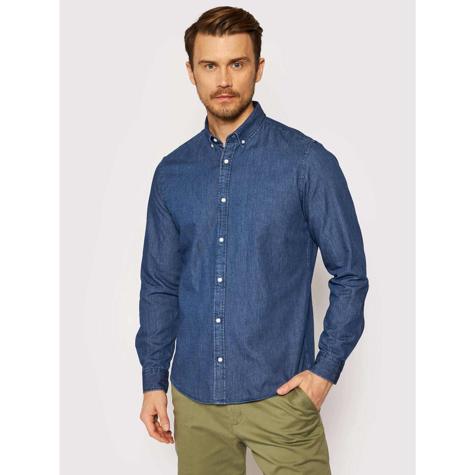 Jack&Jones cămașă de blugi Plain Denim 12164676 Bleumarin Slim Fit - Pled.ro