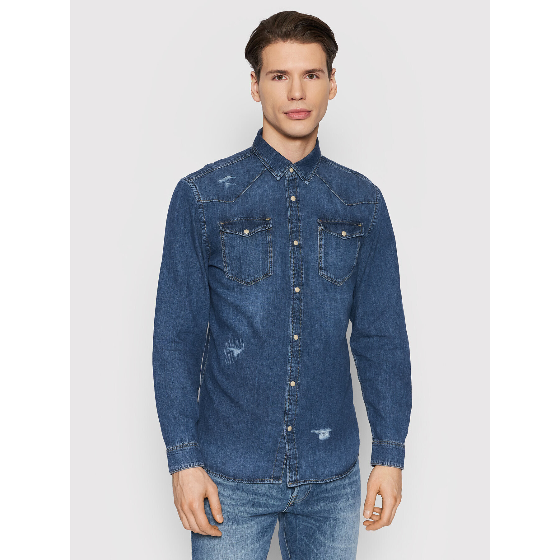 Jack&Jones cămașă de blugi Sheridan 12188543 Bleumarin Regular Fit - Pled.ro