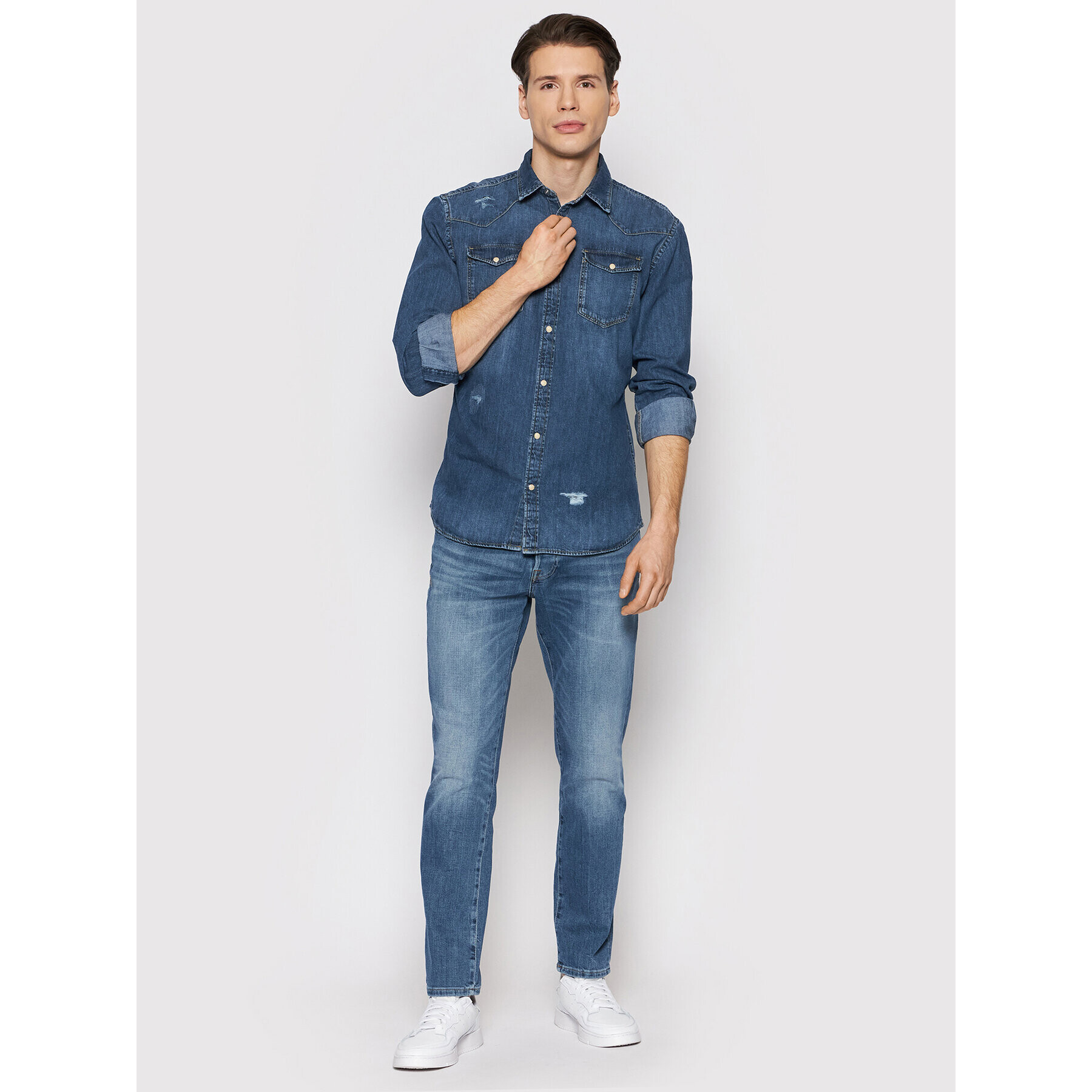 Jack&Jones cămașă de blugi Sheridan 12188543 Bleumarin Regular Fit - Pled.ro