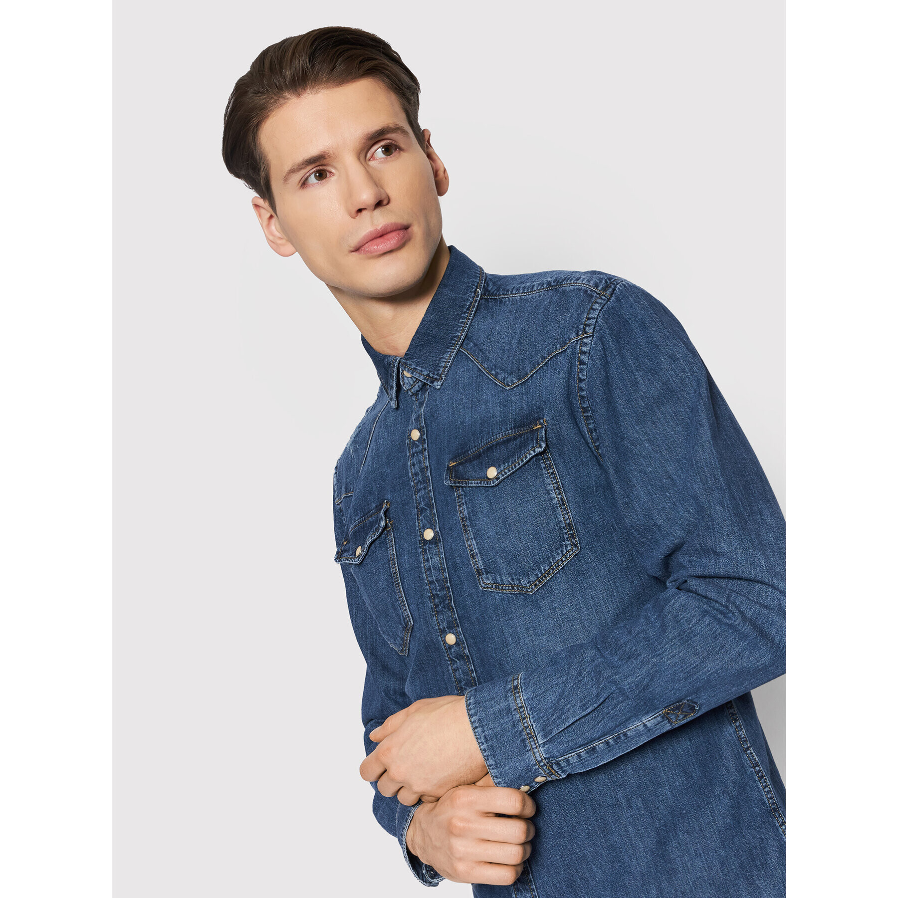 Jack&Jones cămașă de blugi Sheridan 12188543 Bleumarin Regular Fit - Pled.ro