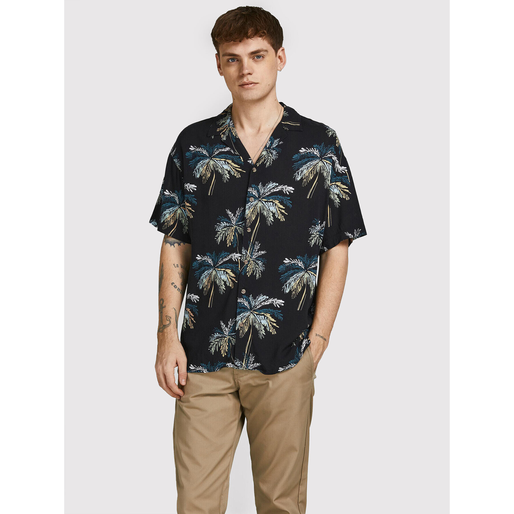 Jack&Jones Cămașă Malibu Resort 12209227 Negru Relaxed Fit - Pled.ro