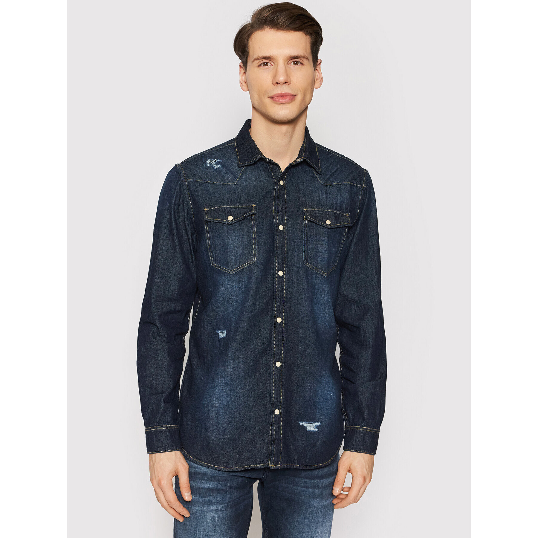 Jack&Jones cămașă de blugi Sheridan Break 12188543 Bleumarin Regular Fit - Pled.ro