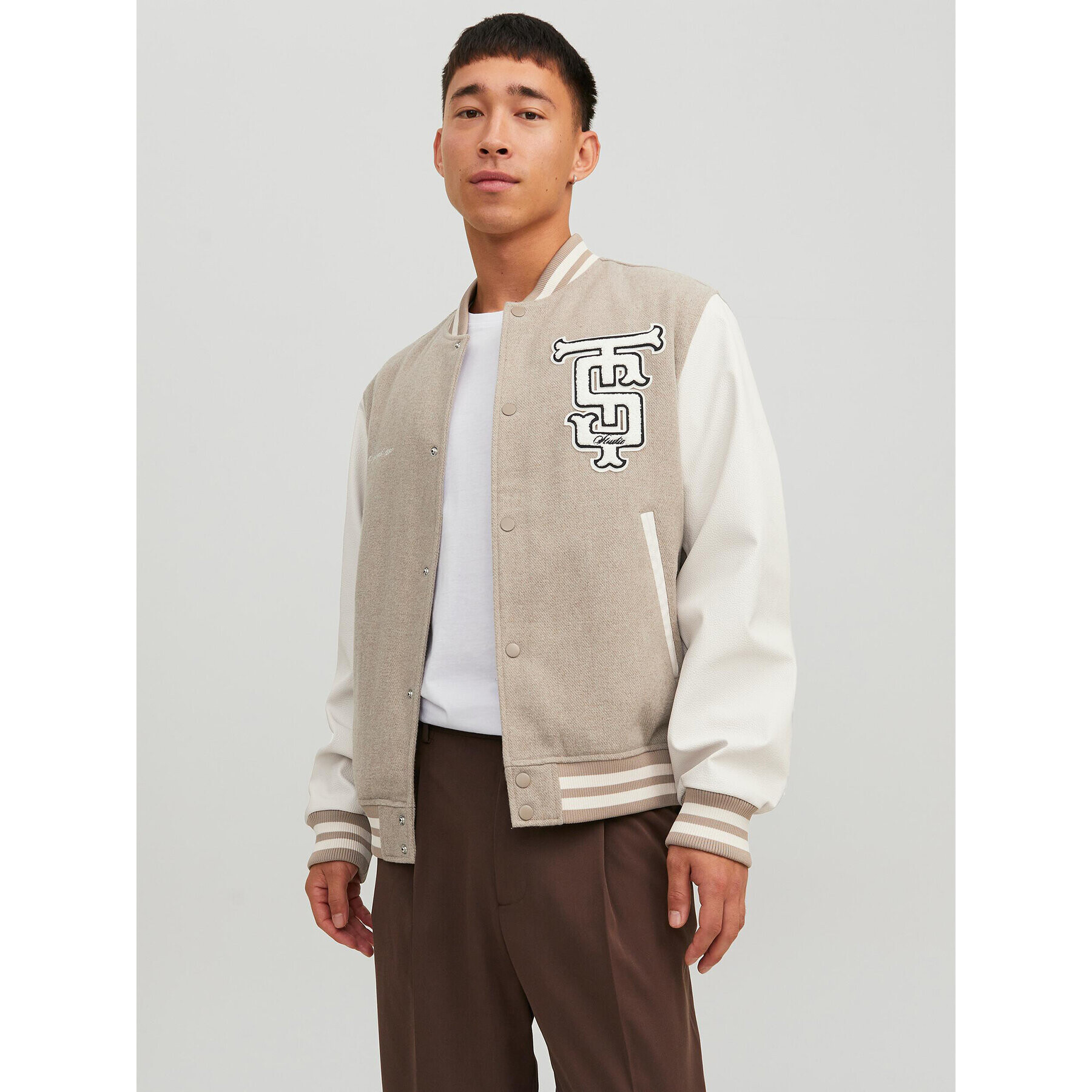 Jack&Jones Geacă bomber College 12230582 Bej Regular Fit - Pled.ro