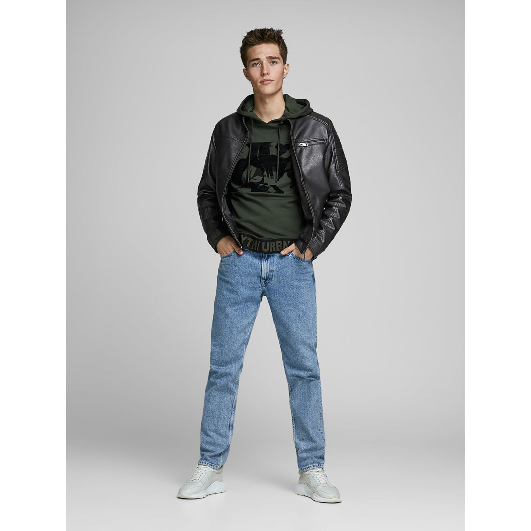 Jack&Jones Geacă din imitație de piele Rocky 12147218 Negru Regular Fit - Pled.ro