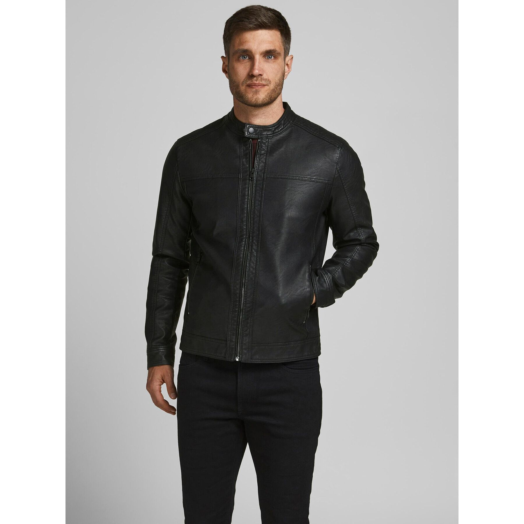 Jack&Jones Geacă din imitație de piele 12182461 Negru Regular Fit - Pled.ro