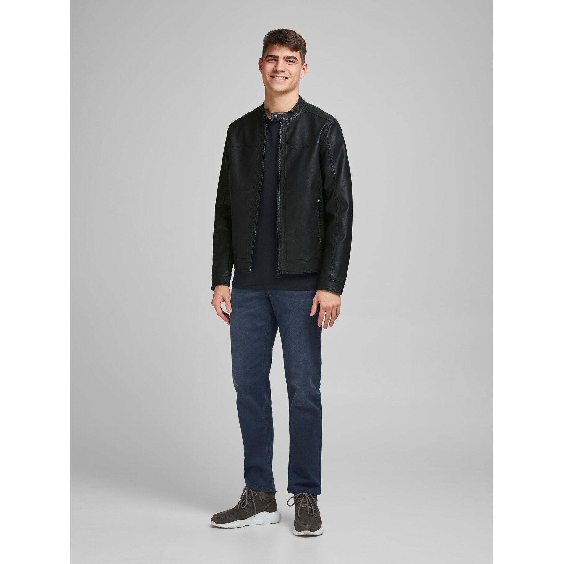 Jack&Jones Geacă din imitație de piele 12182461 Negru Regular Fit - Pled.ro