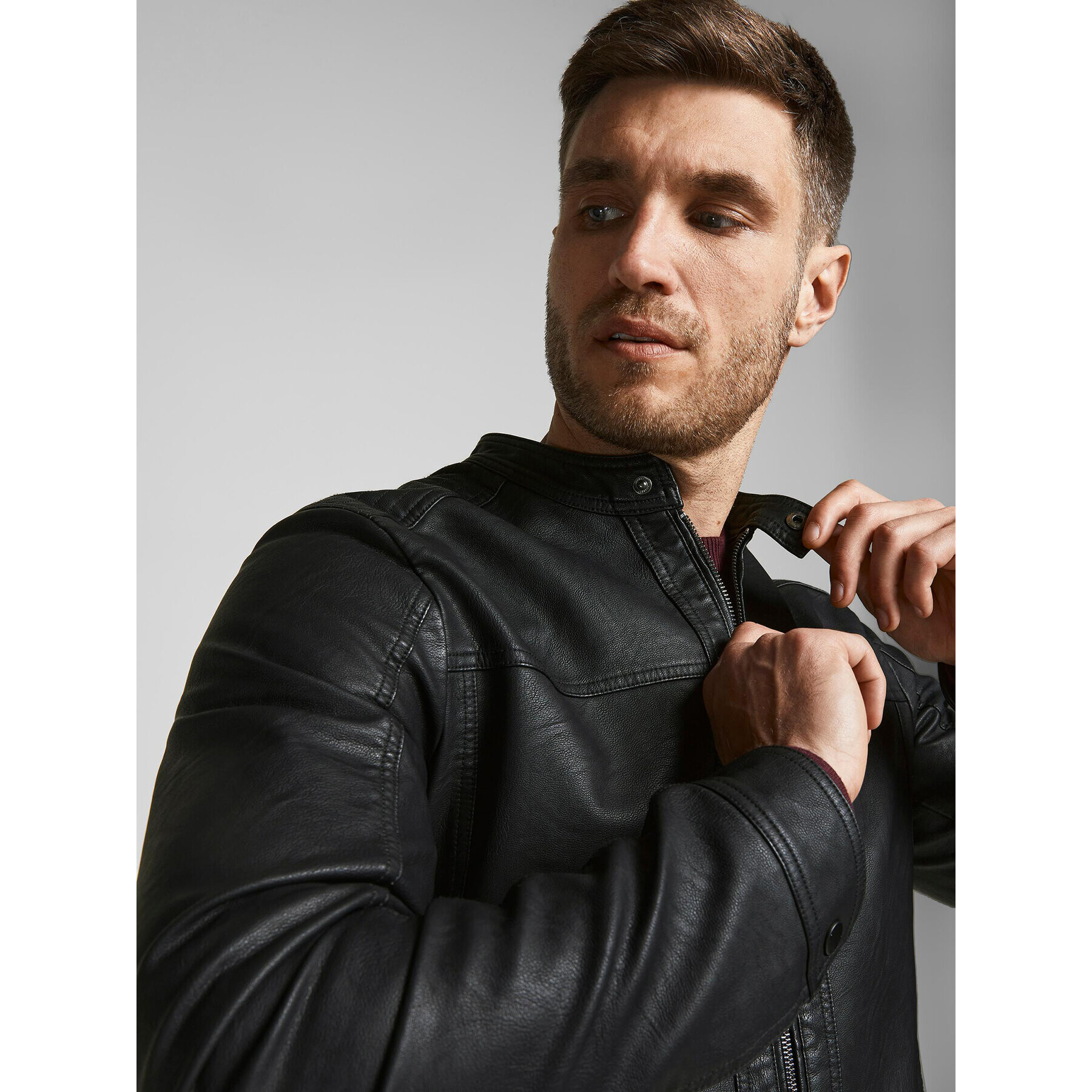 Jack&Jones Geacă din imitație de piele 12182461 Negru Regular Fit - Pled.ro