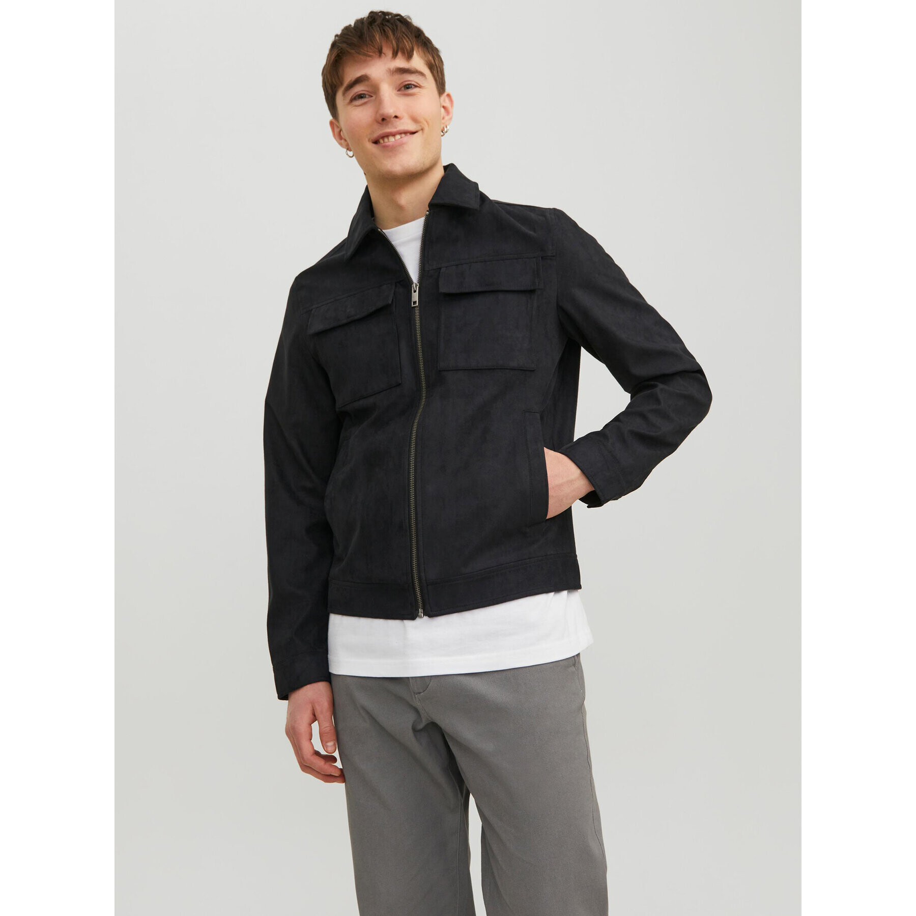 Jack&Jones Geacă din imitație de piele 12213082 Negru Regular Fit - Pled.ro