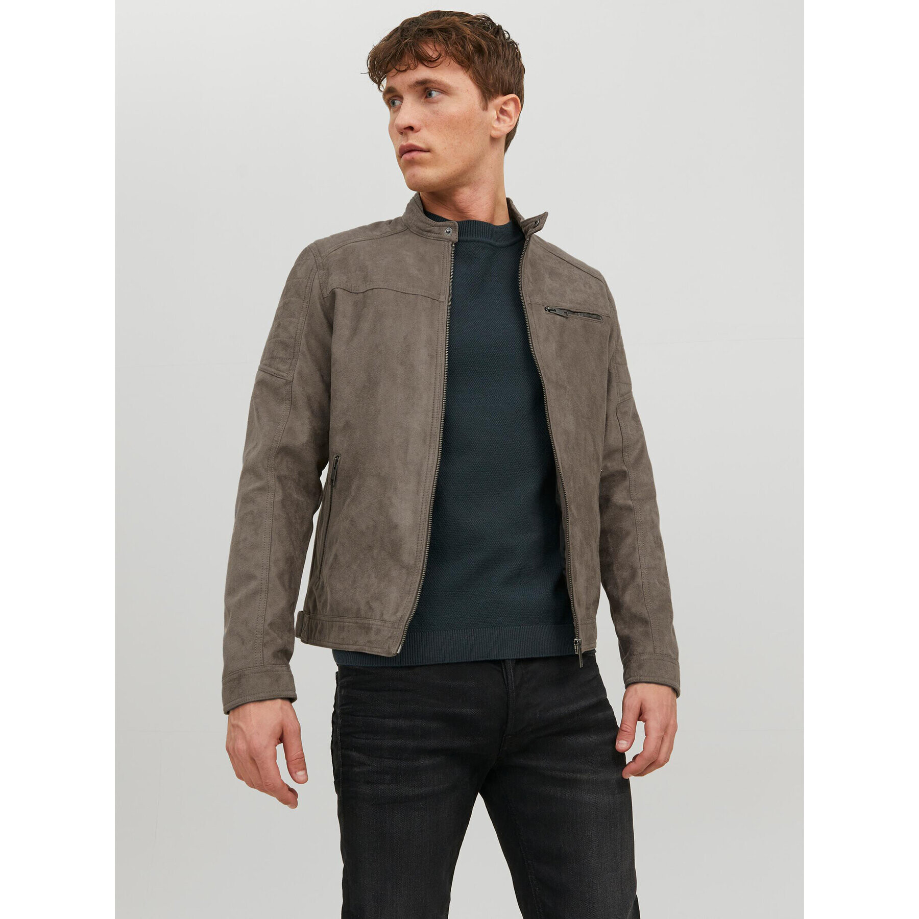 Jack&Jones Geacă din imitație de piele Rocky 12147218 Gri Regular Fit - Pled.ro