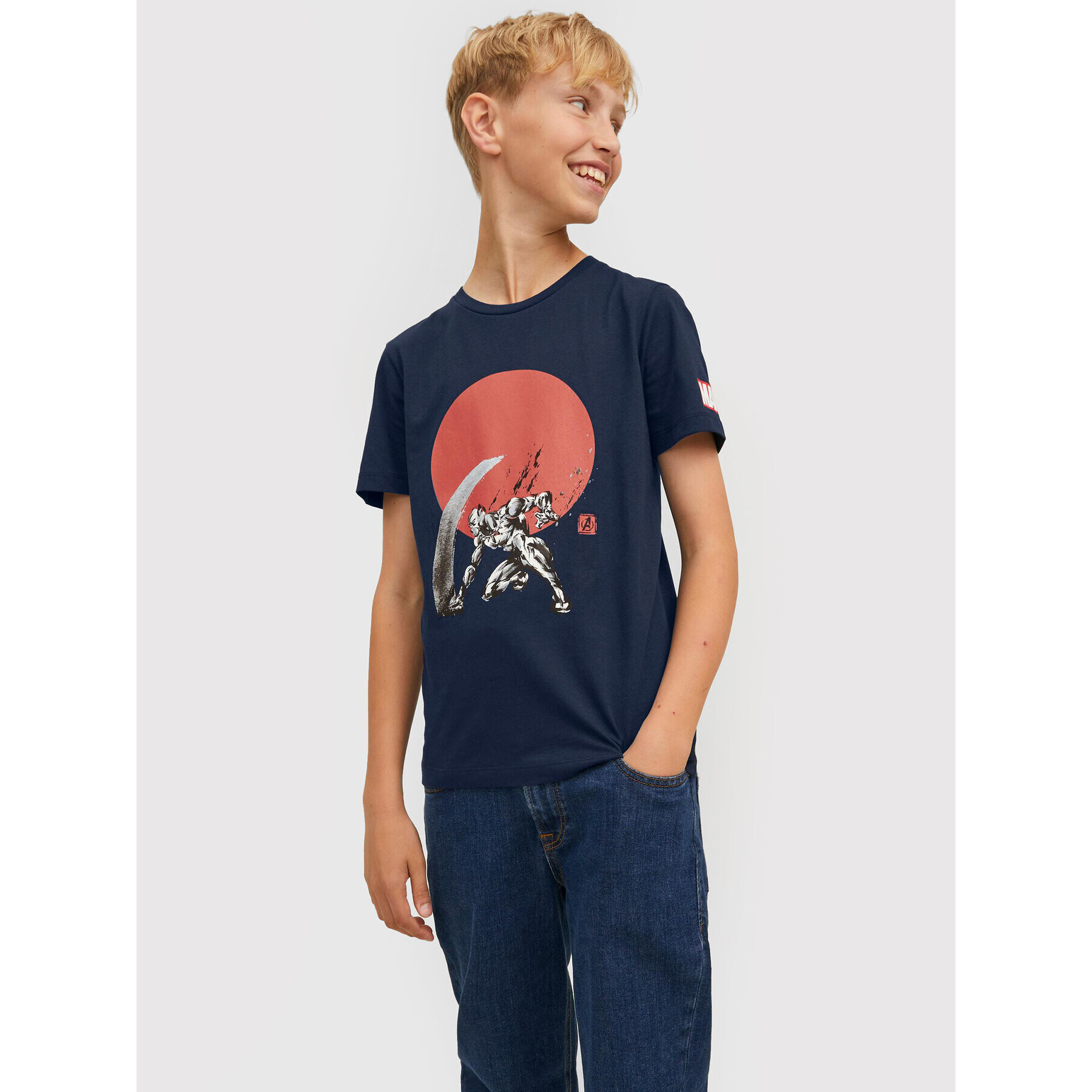 Jack&Jones Junior Tricou MARVEL Crew 12217797 Bleumarin Regular Fit - Pled.ro