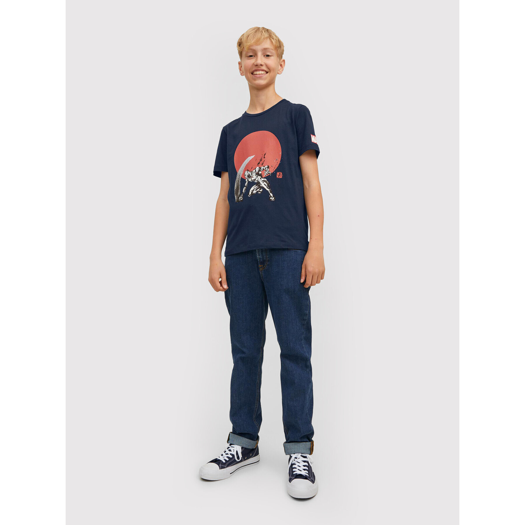 Jack&Jones Junior Tricou MARVEL Crew 12217797 Bleumarin Regular Fit - Pled.ro