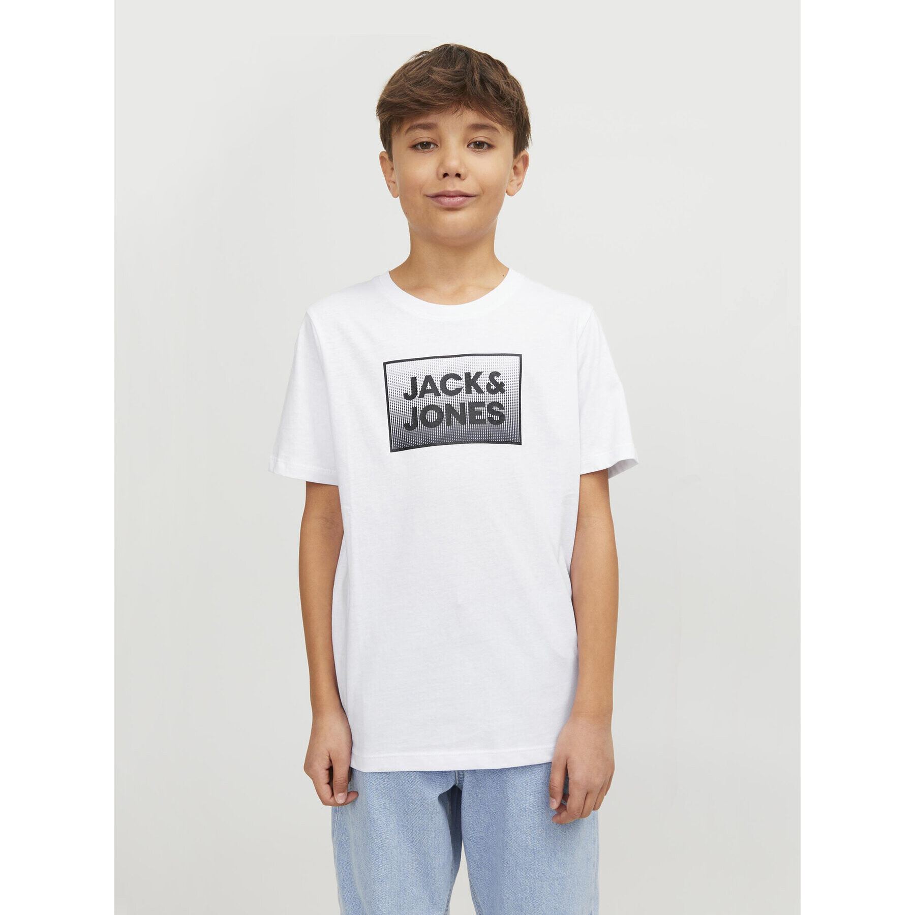 Jack&Jones Junior Tricou Steel 12249633 Alb Standard Fit - Pled.ro