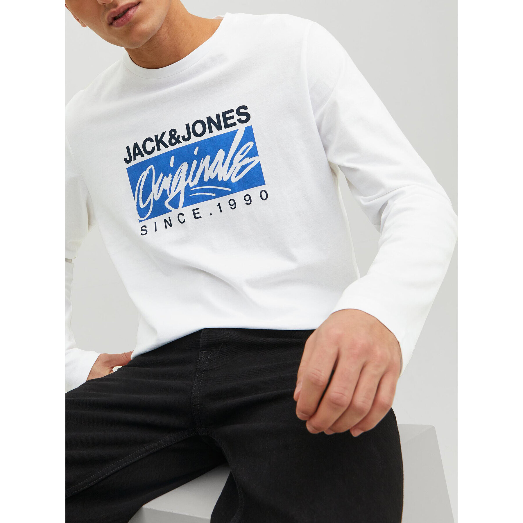 Jack&Jones Longsleeve Races 12232650 Alb Standard Fit - Pled.ro