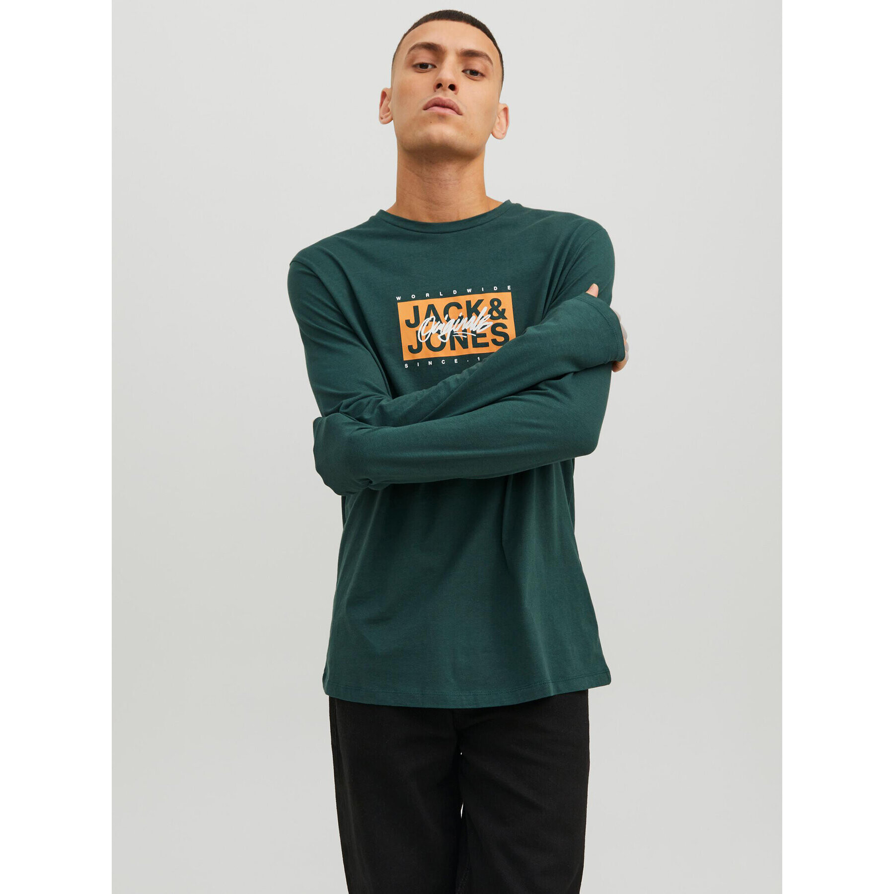 Jack&Jones Longsleeve Races 12232650 Verde Standard Fit - Pled.ro