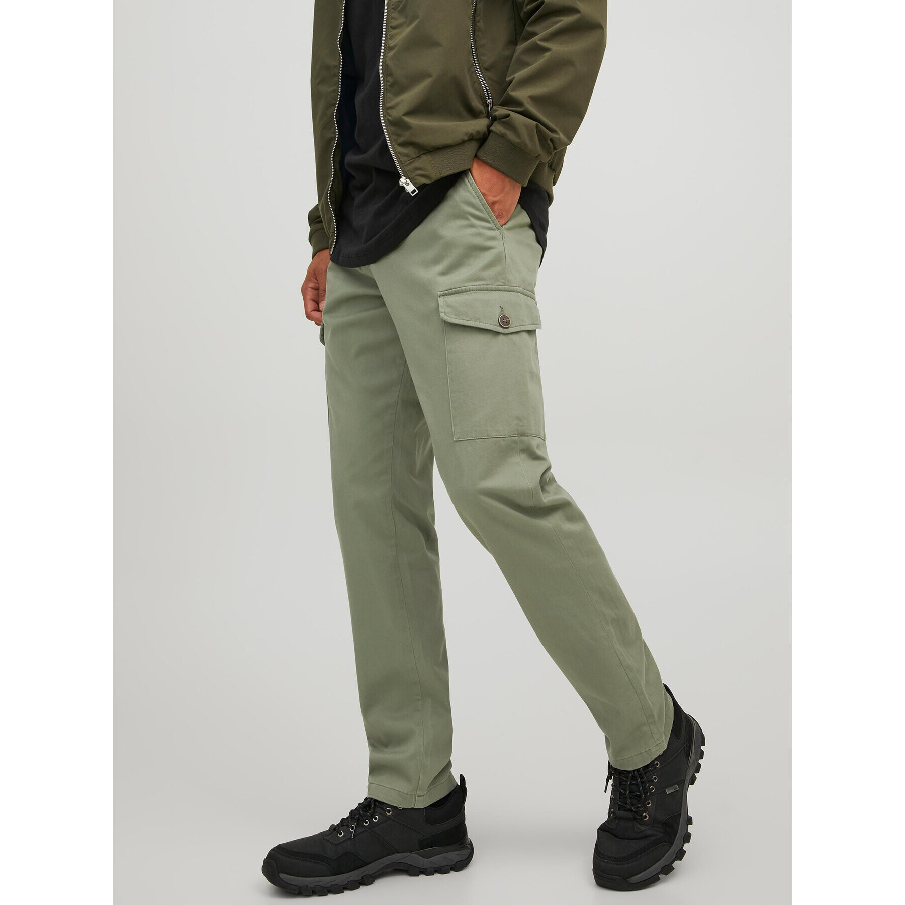 Jack&Jones Pantaloni din material Ollie 12224001 Verde Regular Fit - Pled.ro