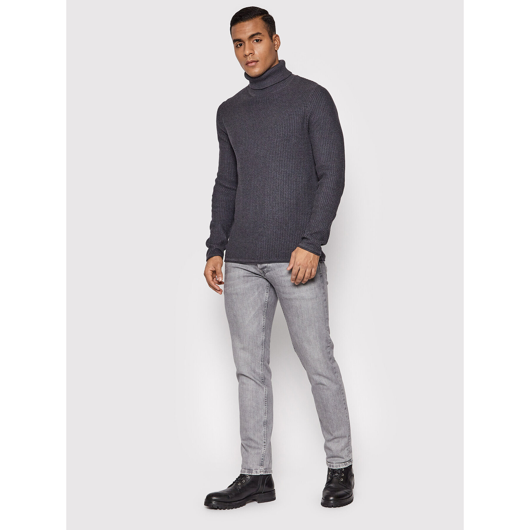 Jack&Jones PREMIUM Bluză cu gât Blucarlos 12199940 Gri Regular Fit - Pled.ro