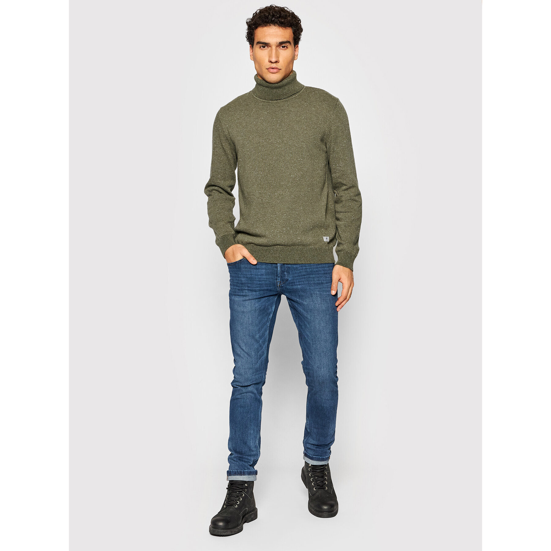 Jack&Jones PREMIUM Bluză cu gât Morris 12192496 Verde Regular Fit - Pled.ro