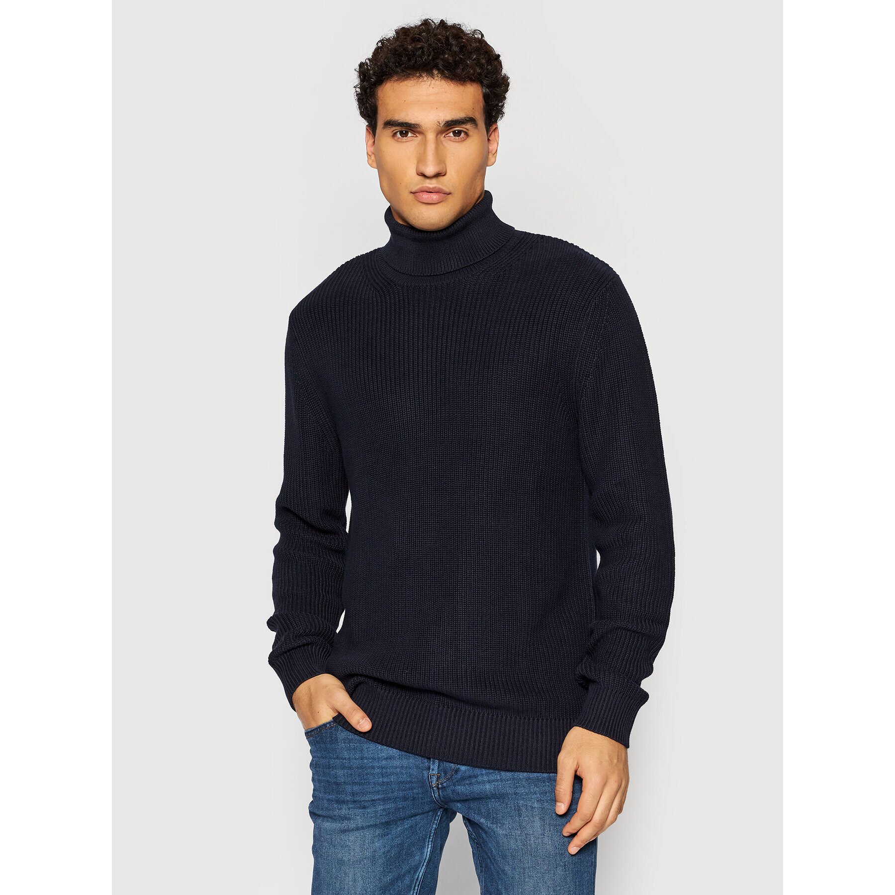 Jack&Jones PREMIUM Bluză cu gât Well 12193094 Bleumarin Regular Fit - Pled.ro