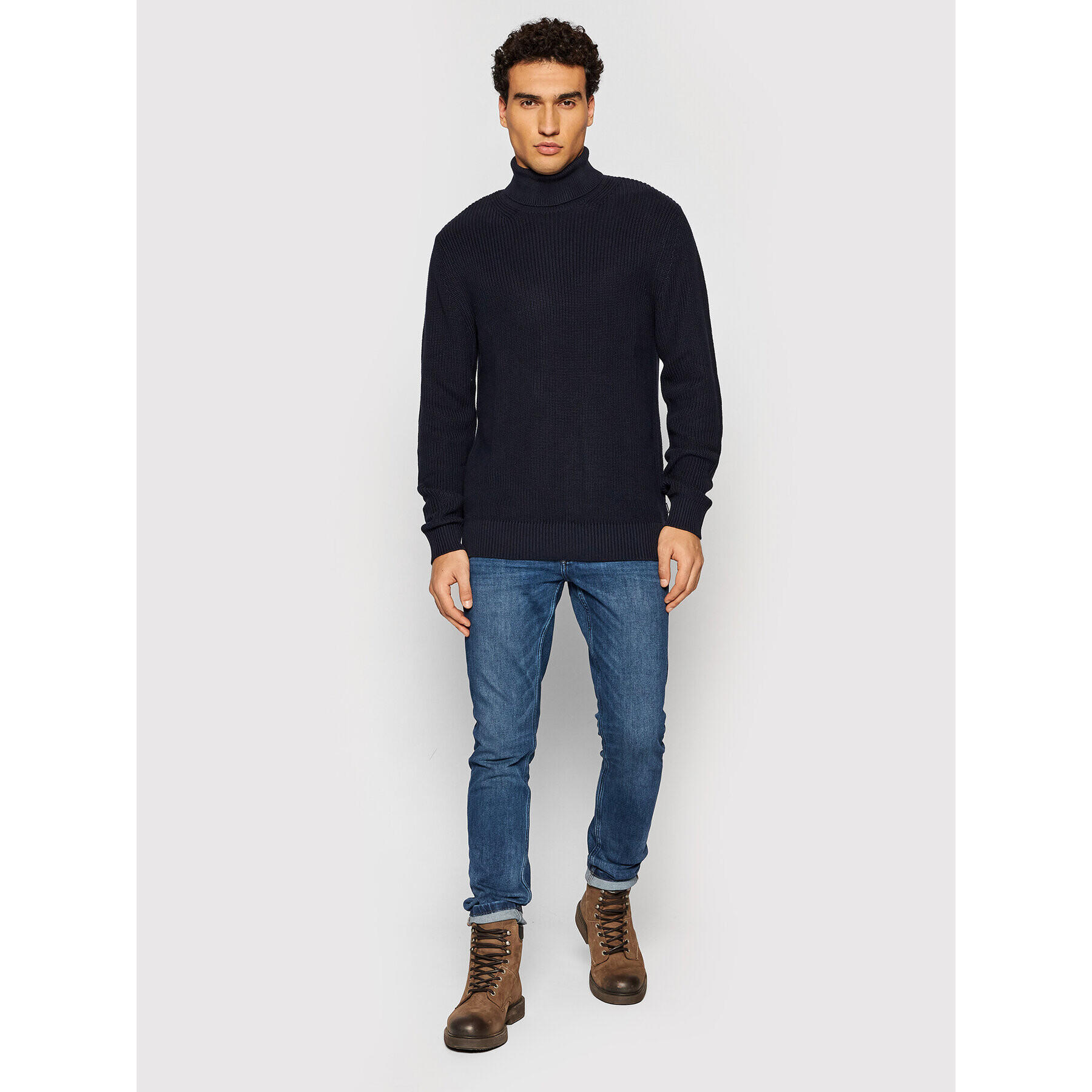 Jack&Jones PREMIUM Bluză cu gât Well 12193094 Bleumarin Regular Fit - Pled.ro