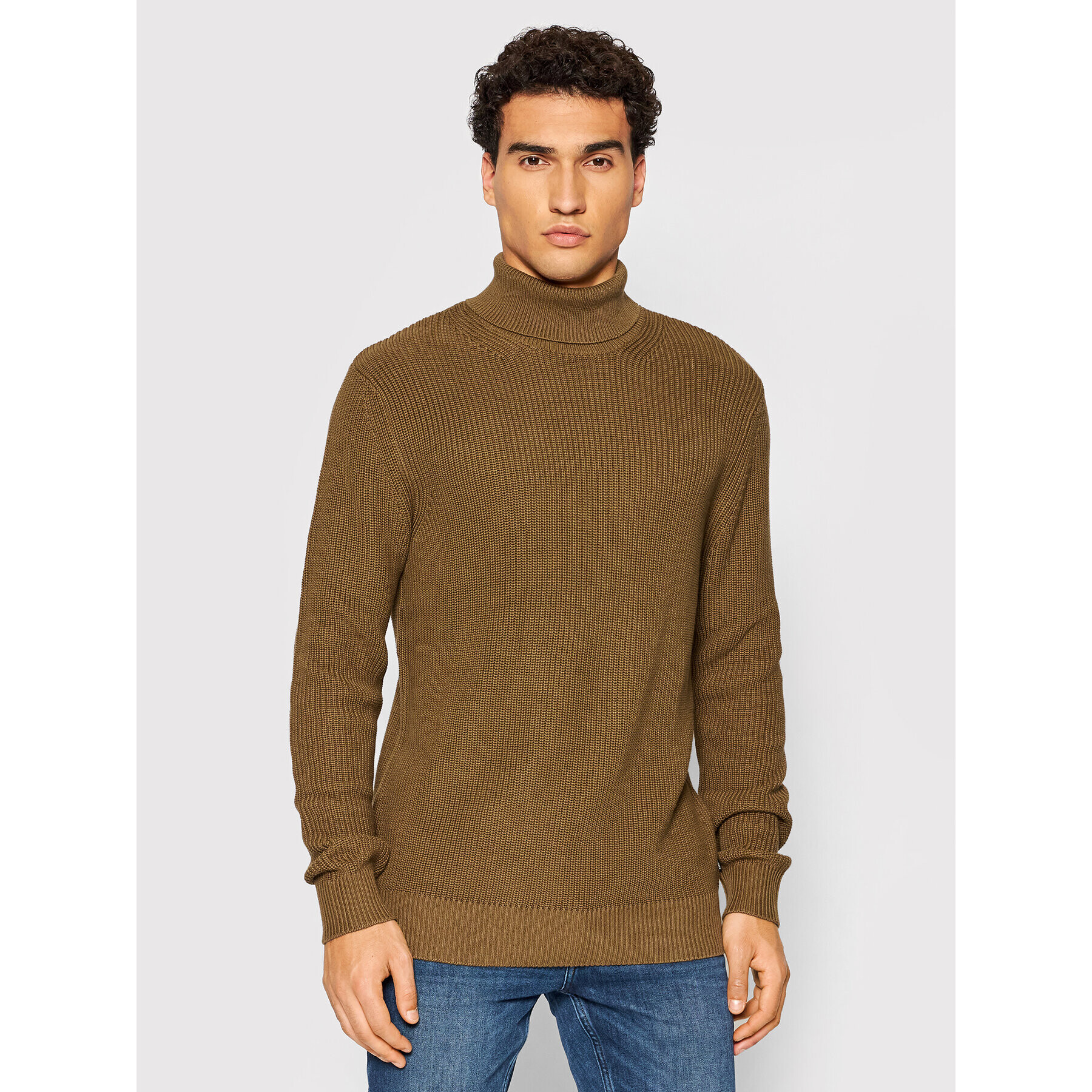 Jack&Jones PREMIUM Bluză cu gât Well 12193094 Verde Regular Fit - Pled.ro