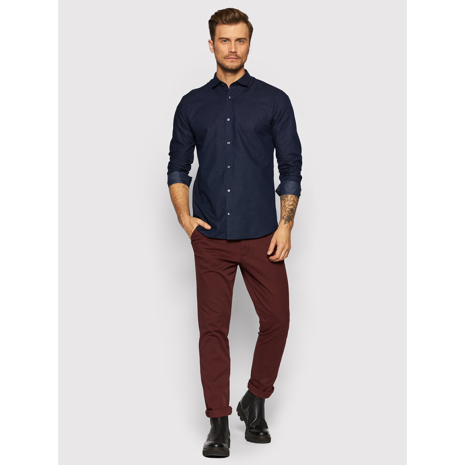 Jack&Jones PREMIUM Cămașă Blackpool Structure 12192285 Bleumarin Slim Fit - Pled.ro