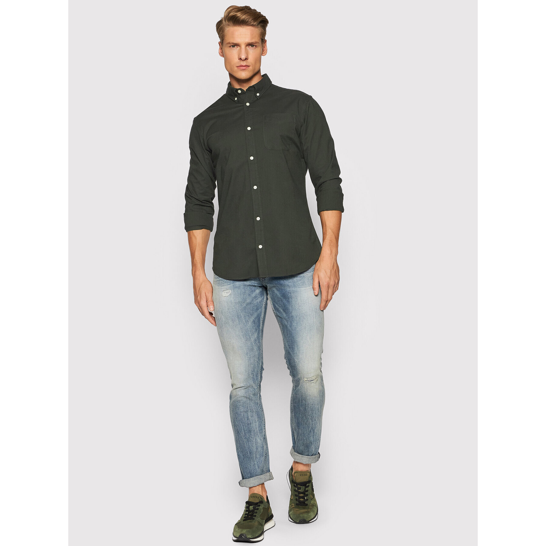 Jack&Jones PREMIUM Cămașă Brook Oxford 12192150 Verde Slim Fit - Pled.ro