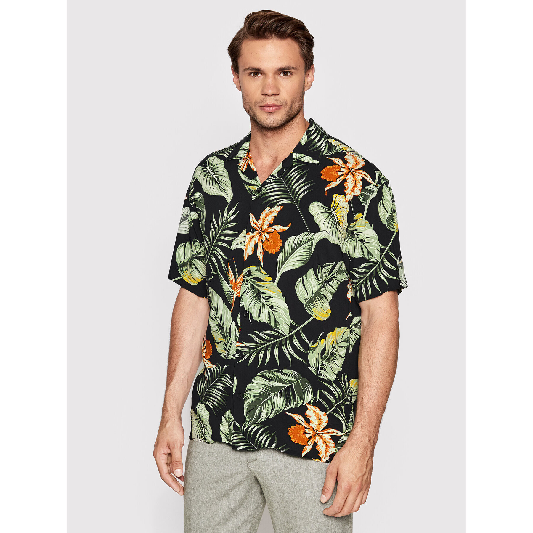 Jack&Jones PREMIUM Cămașă Tropic 12202240 Negru Relaxed Fit - Pled.ro