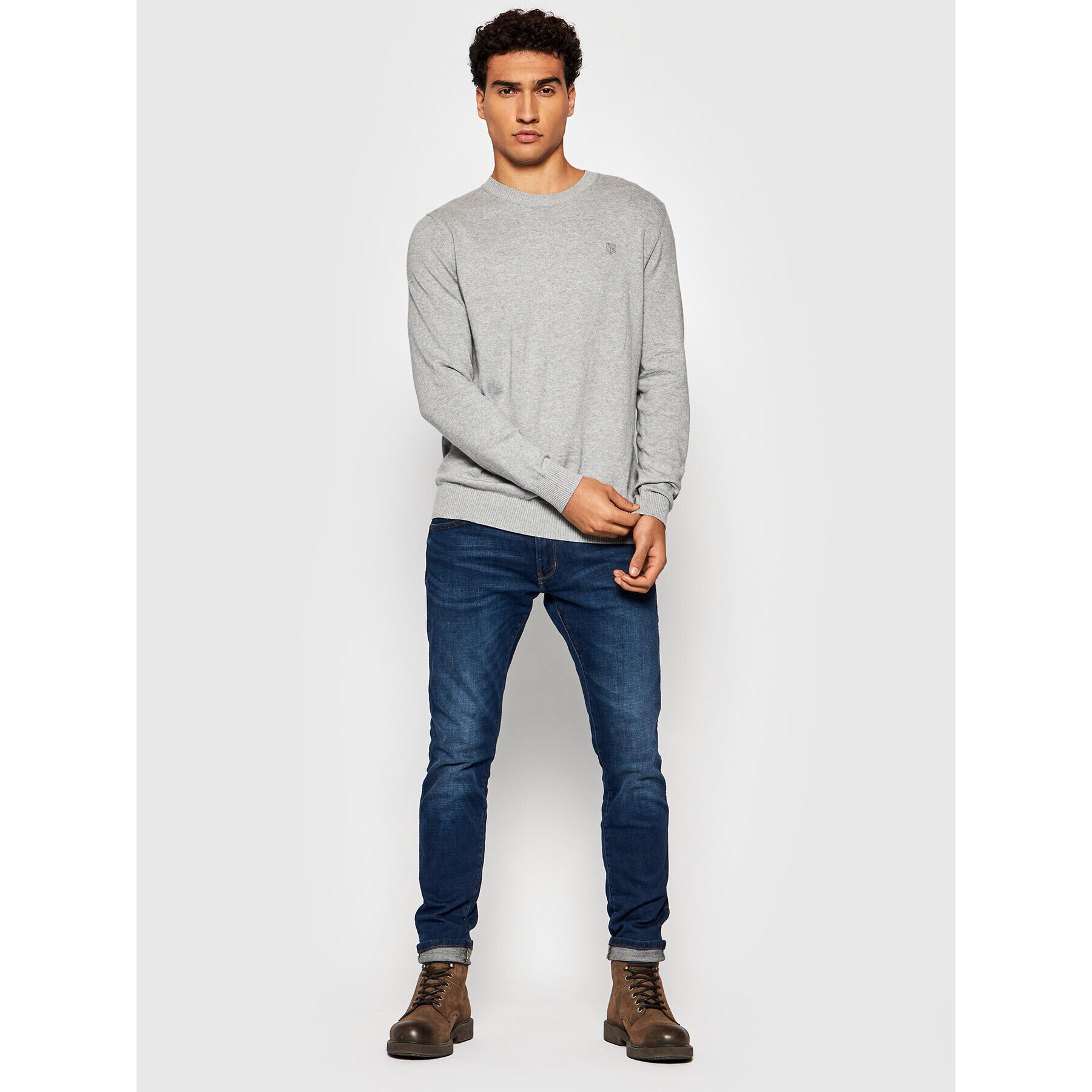 Jack&Jones PREMIUM Pulover Bluray 12192311 Gri Regular Fit - Pled.ro