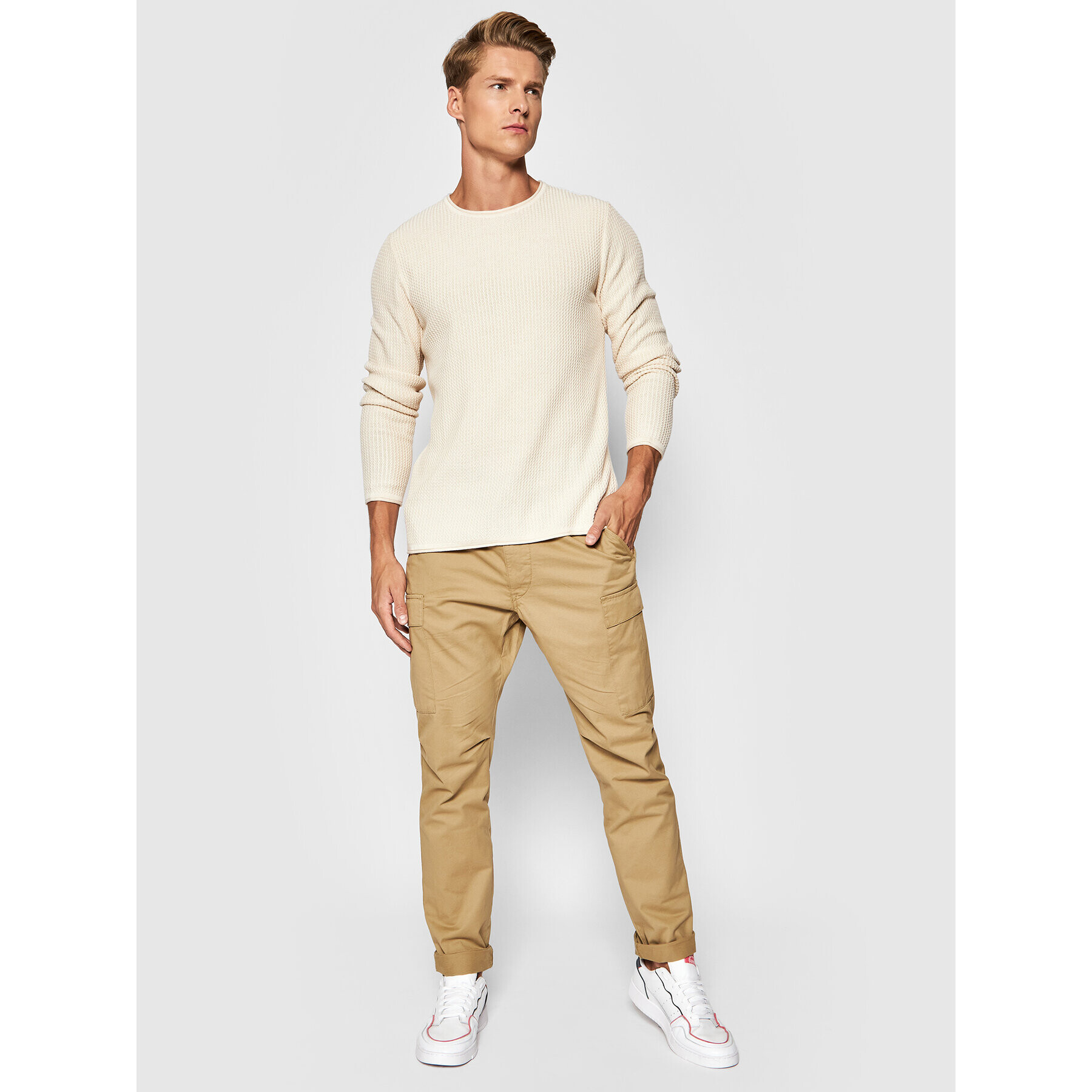 Jack&Jones PREMIUM Pulover Carlos 12179861 Bej Regular Fit - Pled.ro