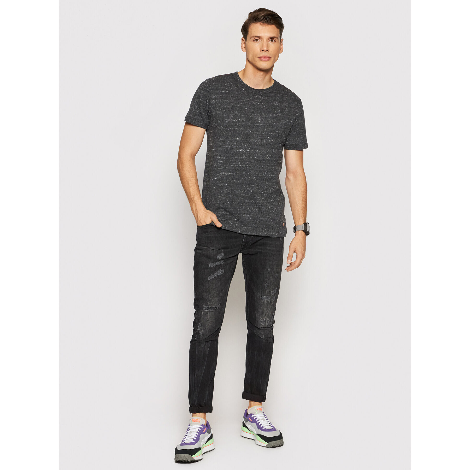 Jack&Jones PREMIUM Tricou Blubowery 12194103 Gri Regular Fit - Pled.ro