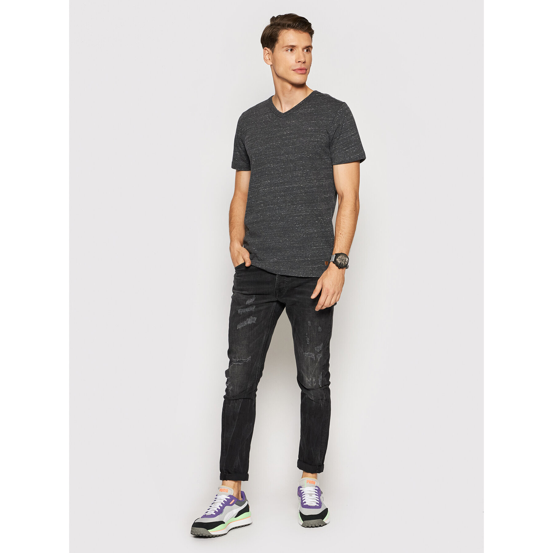 Jack&Jones PREMIUM Tricou Blubowery 12194108 Gri Regular Fit - Pled.ro