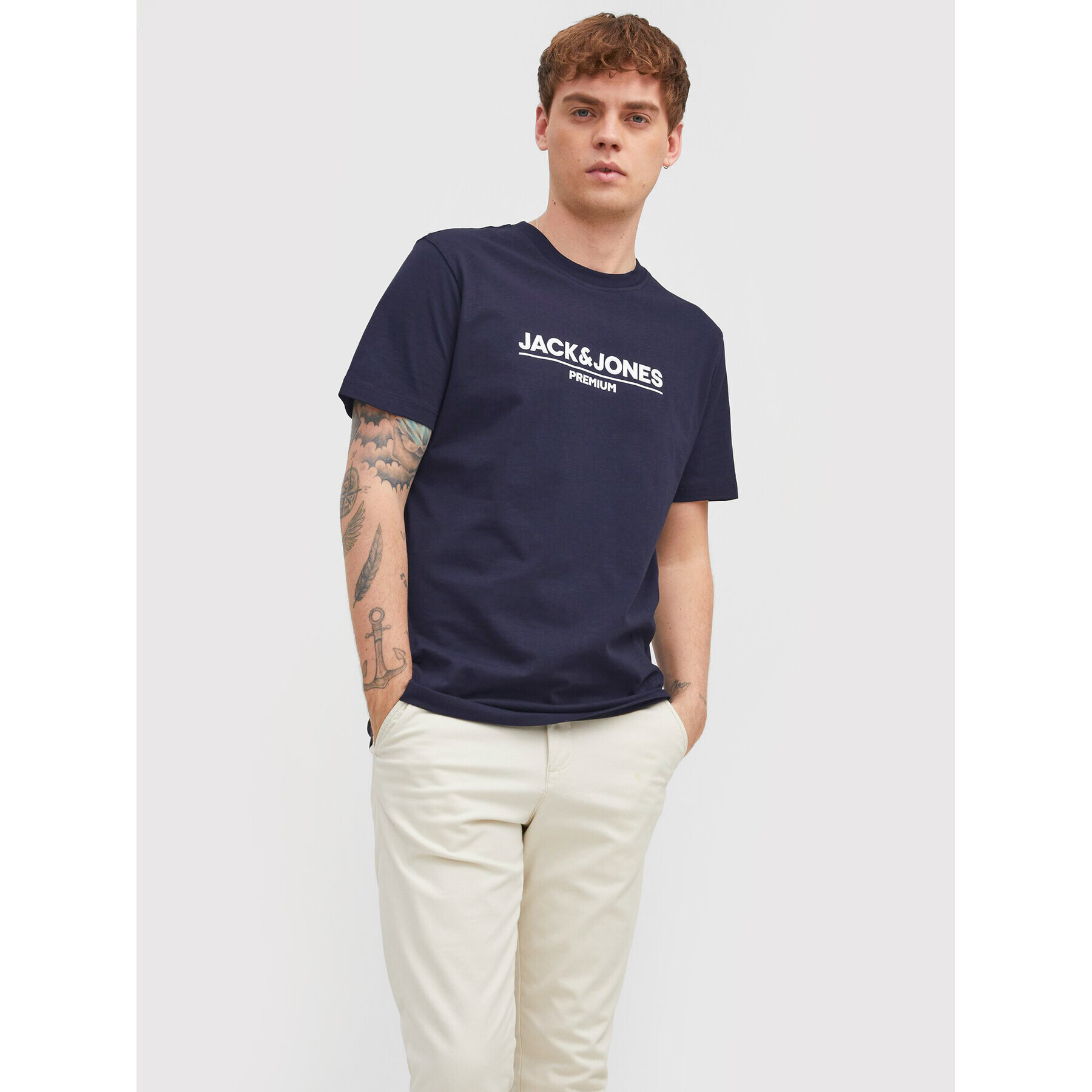 Jack&Jones PREMIUM Tricou Branding 12205731 Bleumarin Regular Fit - Pled.ro