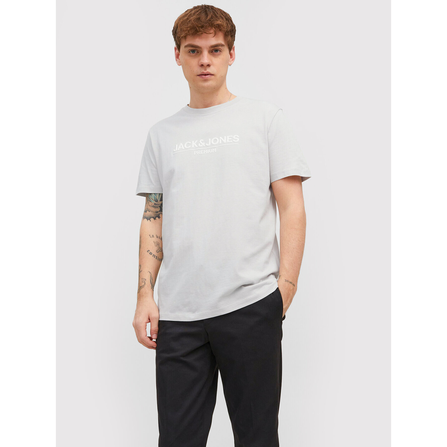 Jack&Jones PREMIUM Tricou Branding 12205731 Gri Regular Fit - Pled.ro