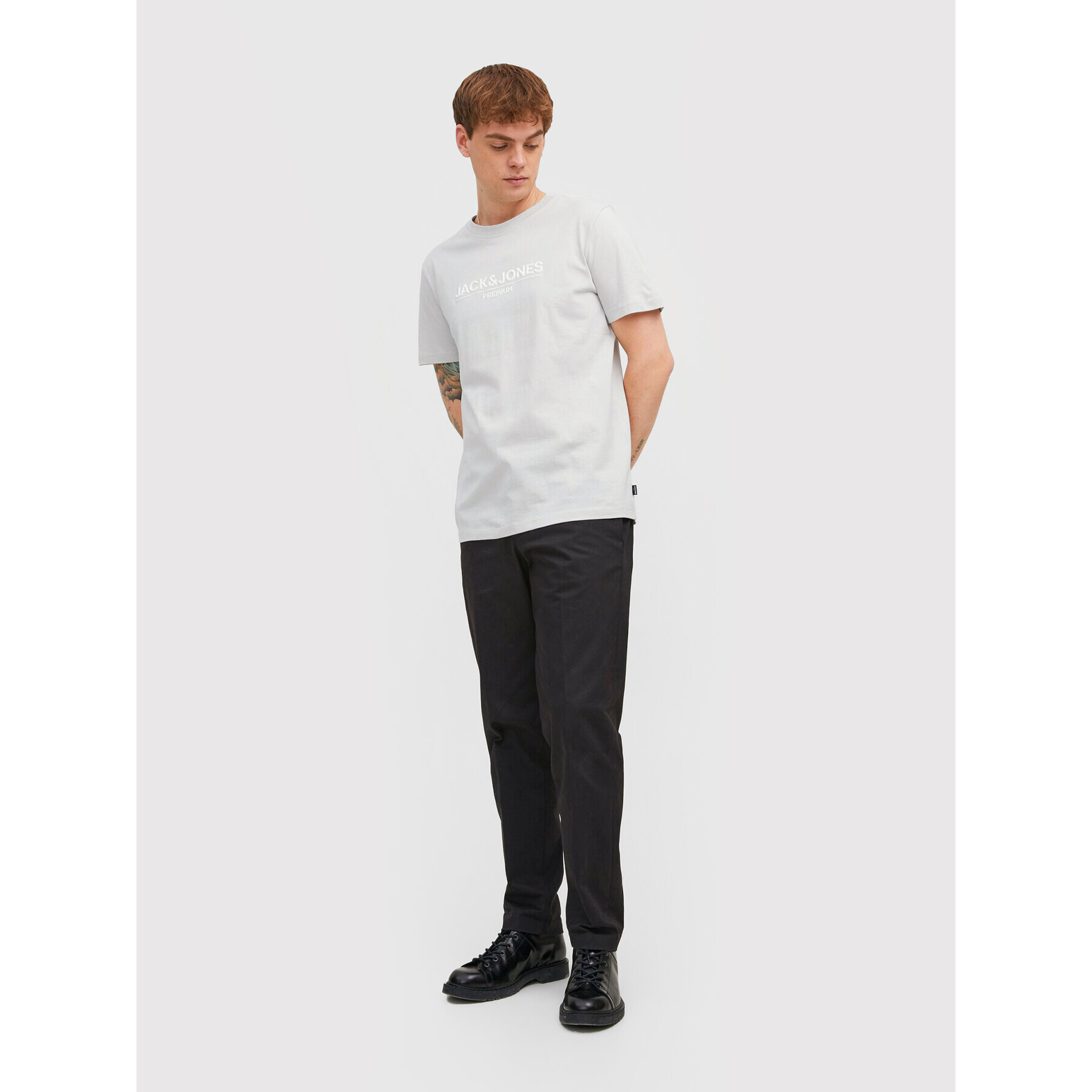 Jack&Jones PREMIUM Tricou Branding 12205731 Gri Regular Fit - Pled.ro