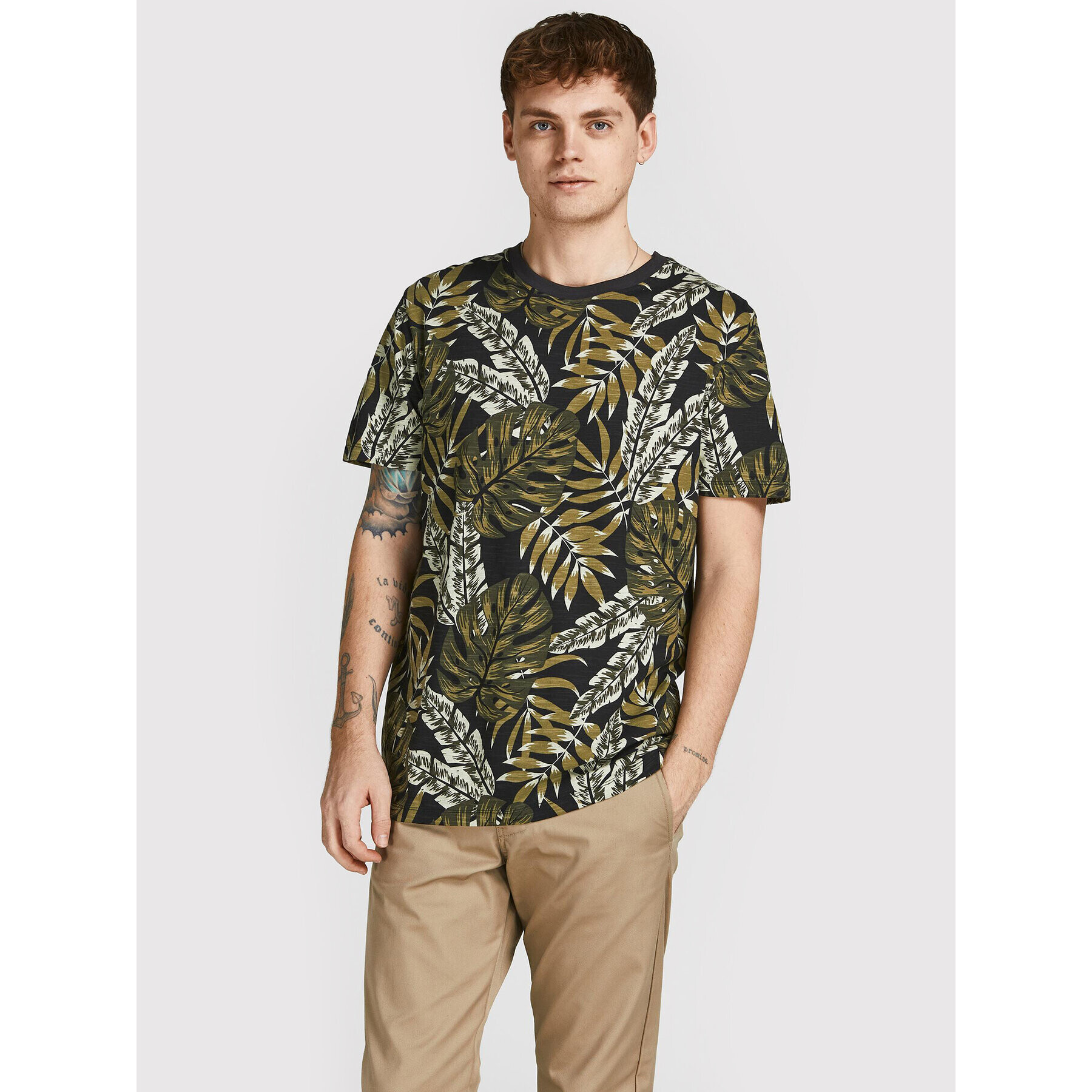 Jack&Jones PREMIUM Tricou Tropic 12203764 Verde Regular Fit - Pled.ro