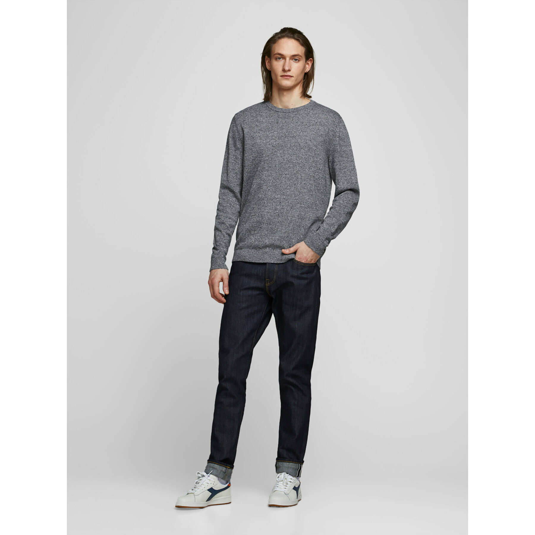 Jack&Jones Pulover Basic 12137190 Gri Regular Fit - Pled.ro