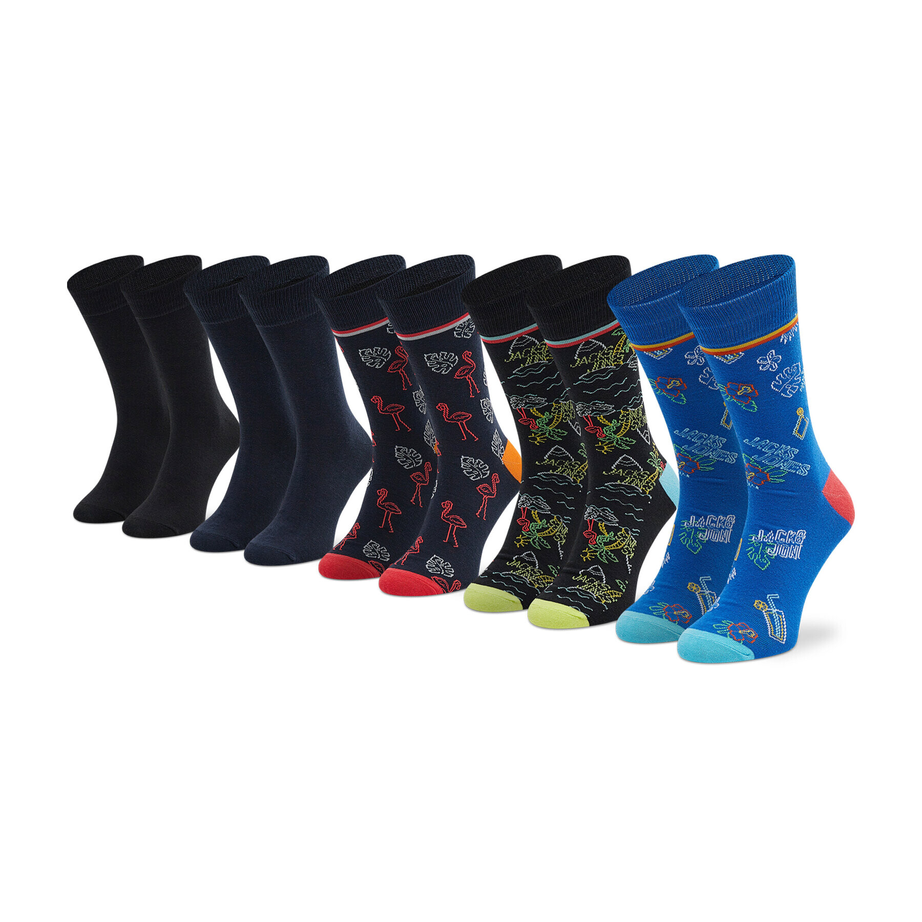 Jack&Jones Set de 5 perechi de șosete lungi pentru bărbați Jacneon Tropical Sock 5-Pack 12205282 Bleumarin - Pled.ro