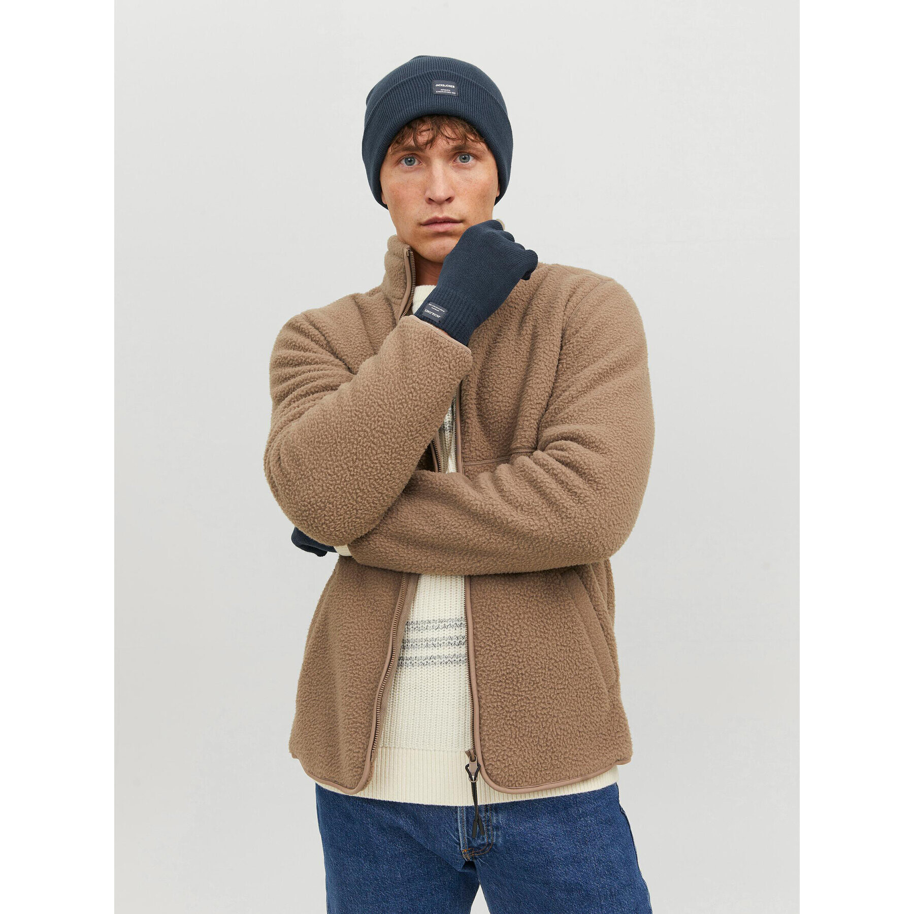 Jack&Jones Set mănuși și căciulă 12168383 Bleumarin - Pled.ro