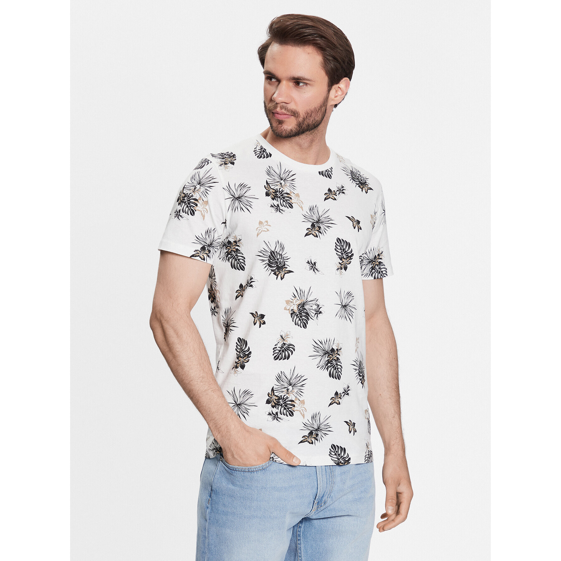 Jack&Jones Tricou Tropicana 12223932 Alb Regular Fit - Pled.ro