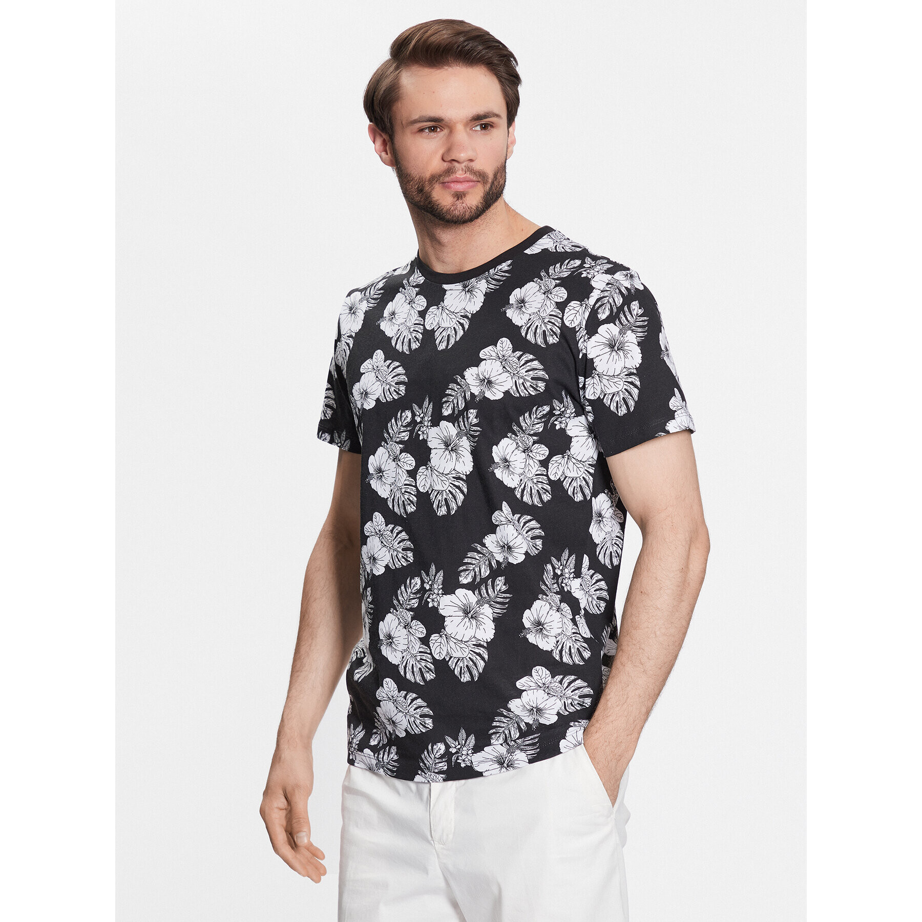 Jack&Jones Tricou Tropicana 12223932 Negru Regular Fit - Pled.ro