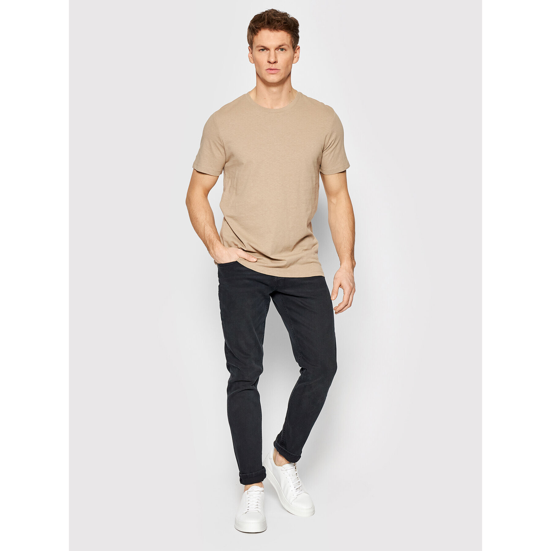 Jack&Jones Tricou Linen Basic 12199713 Bej Regular Fit - Pled.ro