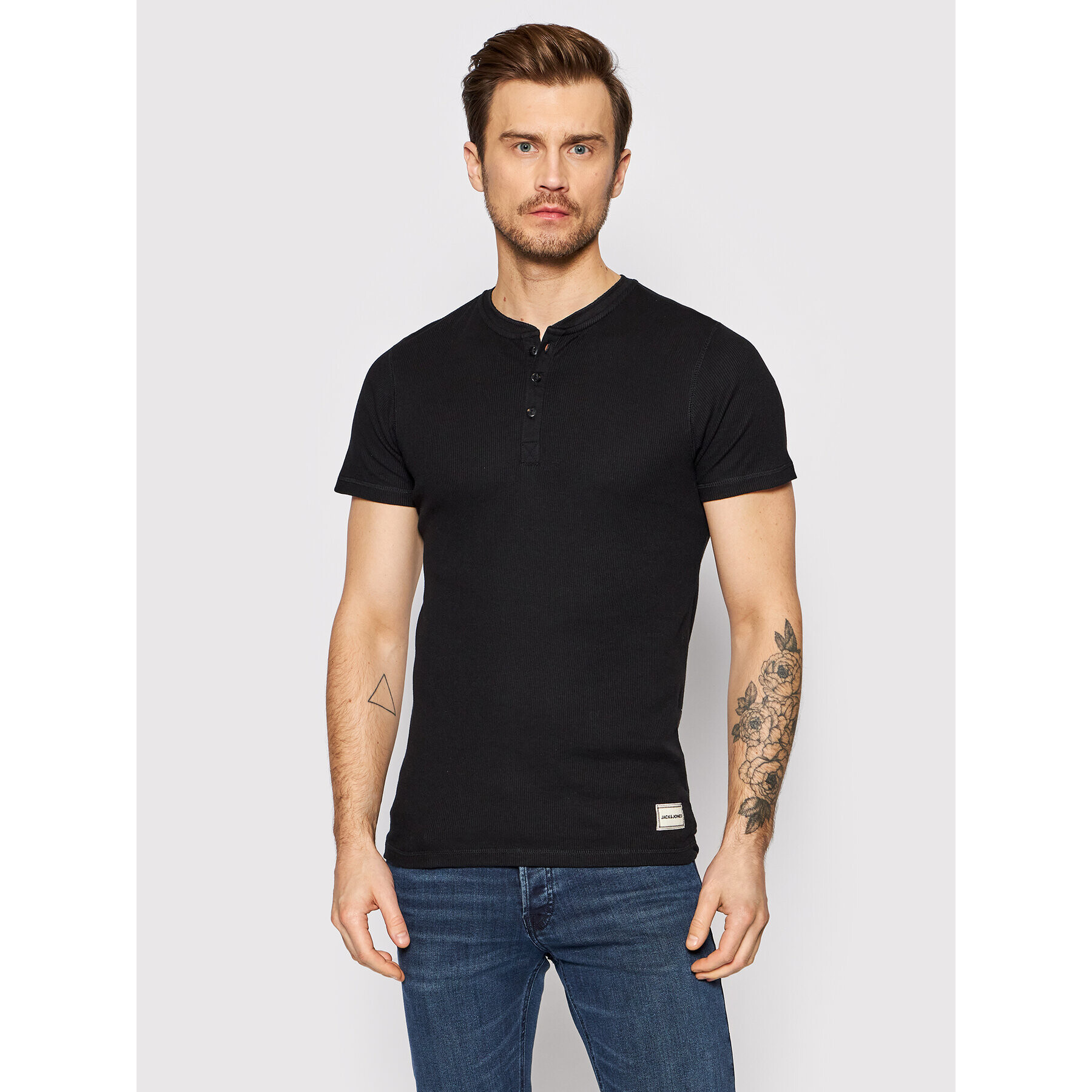 Jack&Jones Tricou polo Henrik Henley 12206126 Negru Regular Fit - Pled.ro