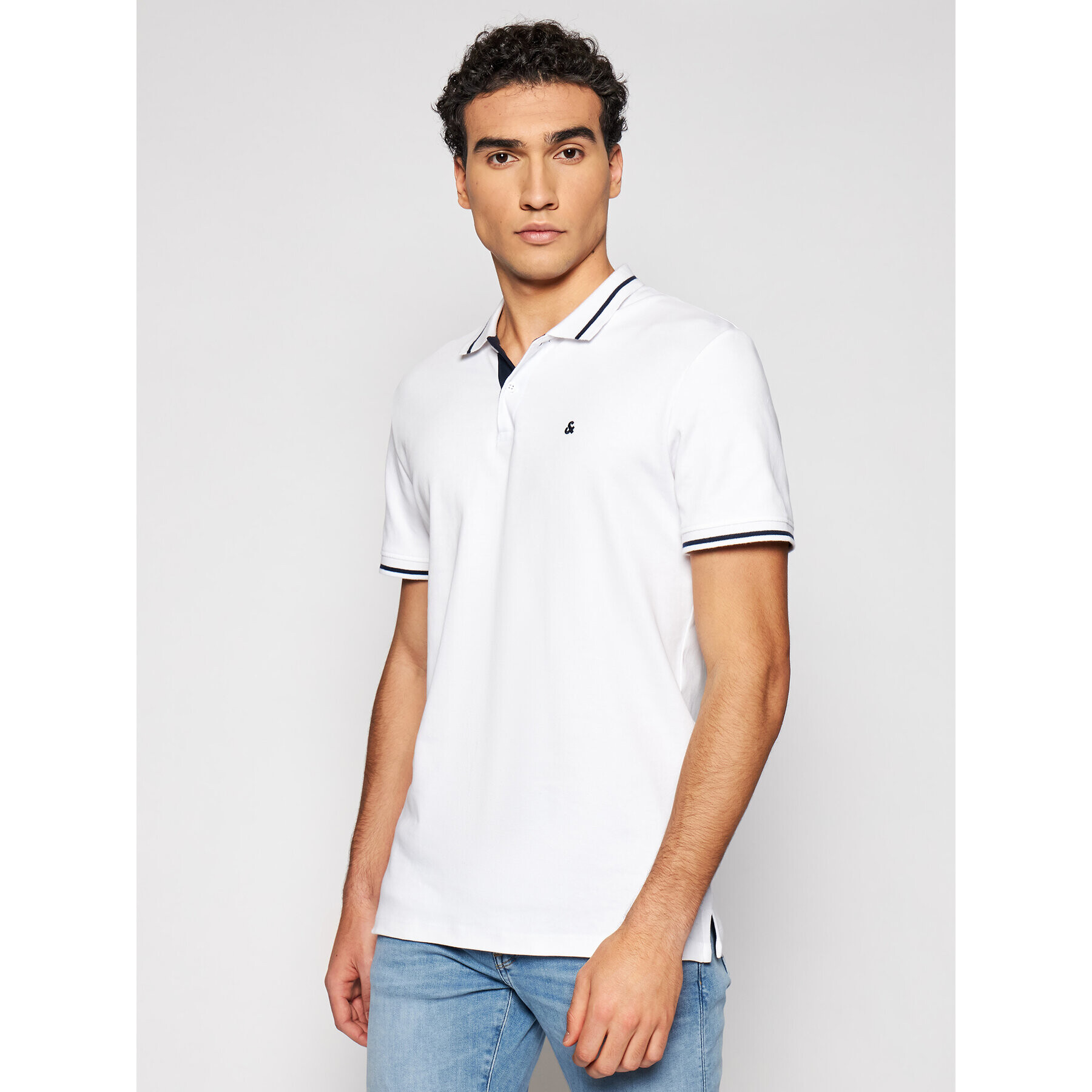 Jack&Jones Tricou polo Jersey 12180891 Alb Regular Fit - Pled.ro