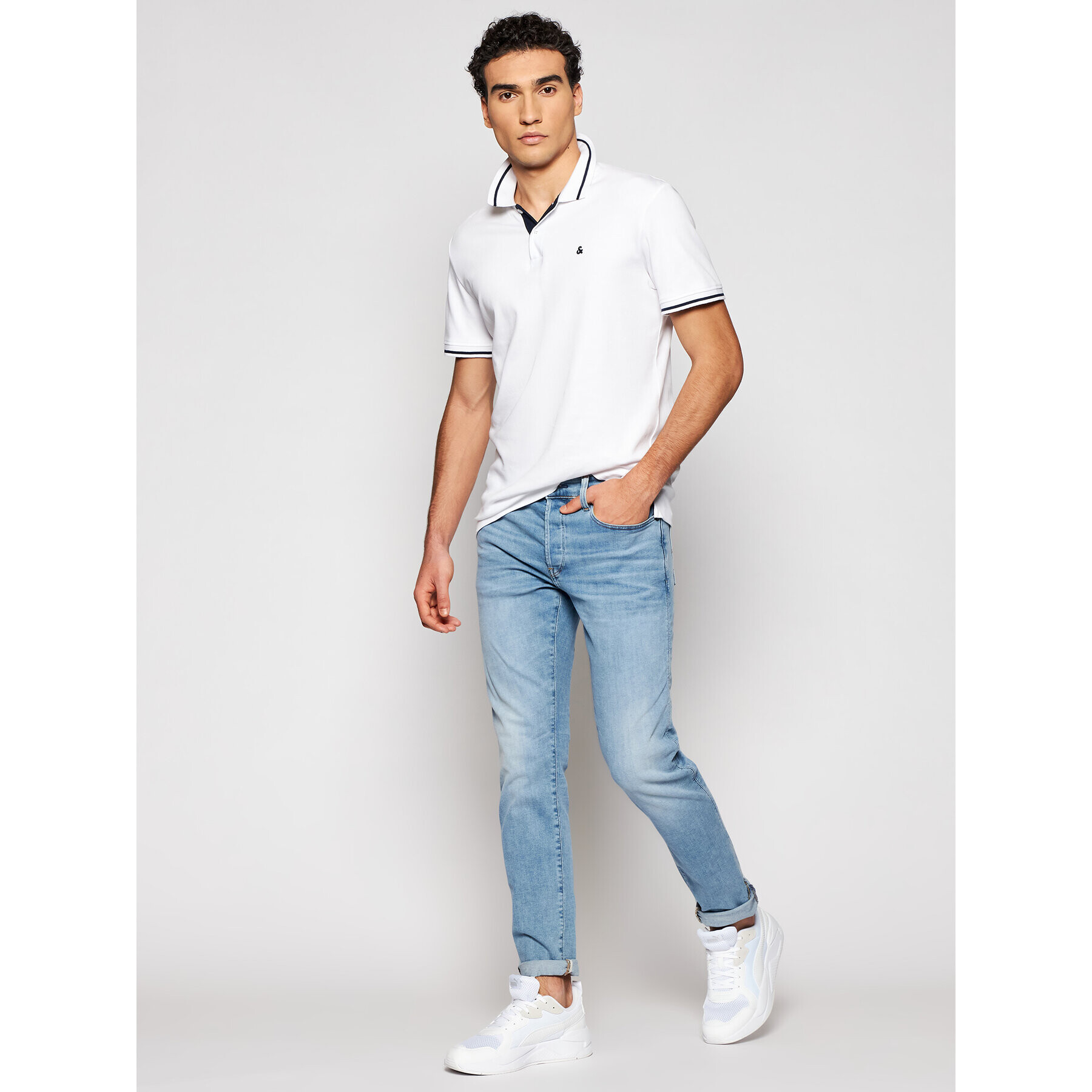 Jack&Jones Tricou polo Jersey 12180891 Alb Regular Fit - Pled.ro