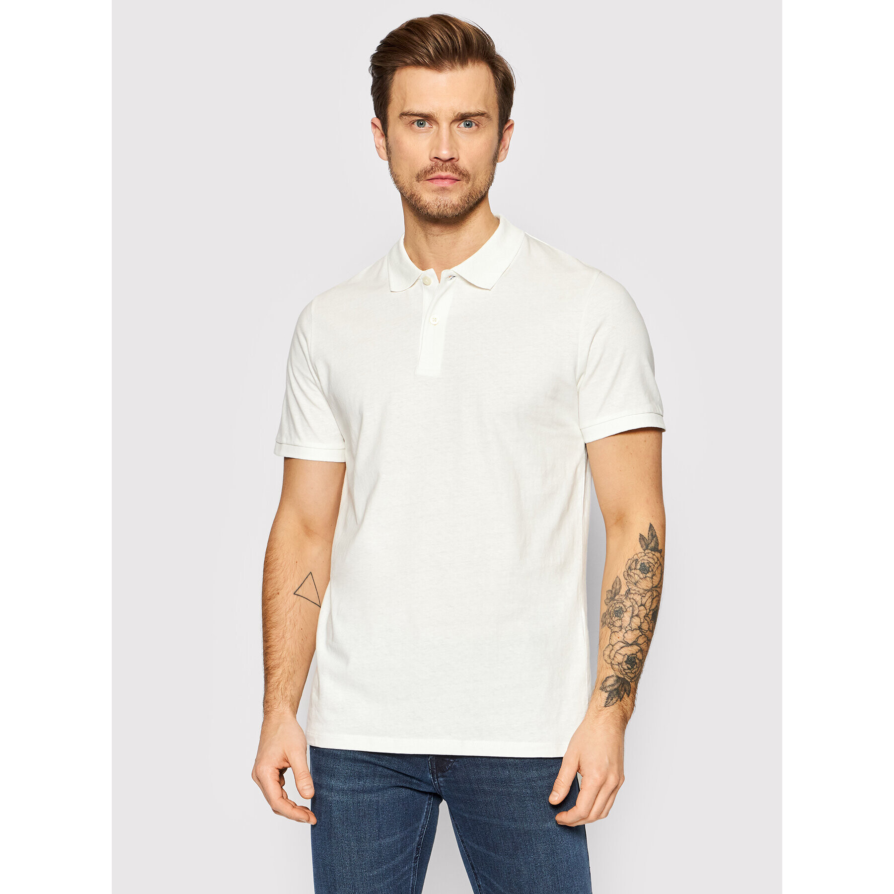 Jack&Jones Tricou polo Linen Basic 12199714 Alb Regular Fit - Pled.ro