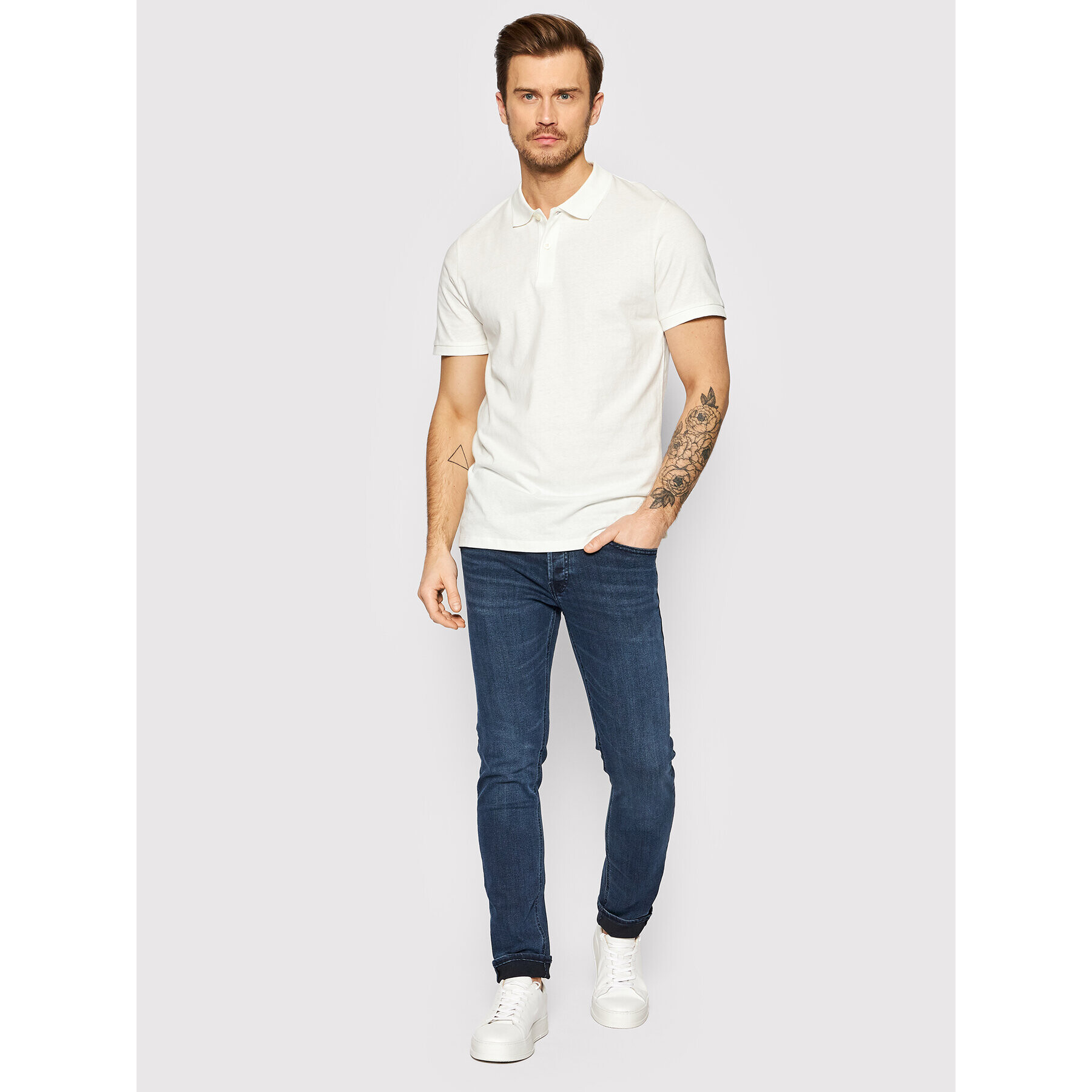 Jack&Jones Tricou polo Linen Basic 12199714 Alb Regular Fit - Pled.ro